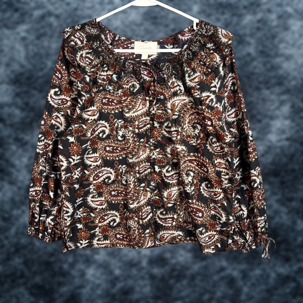 Cleobella Cleobella Top XS Black Boho Paisley Print Organic Cotton Long Sleeve Womens Size XS / US 0-2 / IT 36-38 - 1 Thumbnail