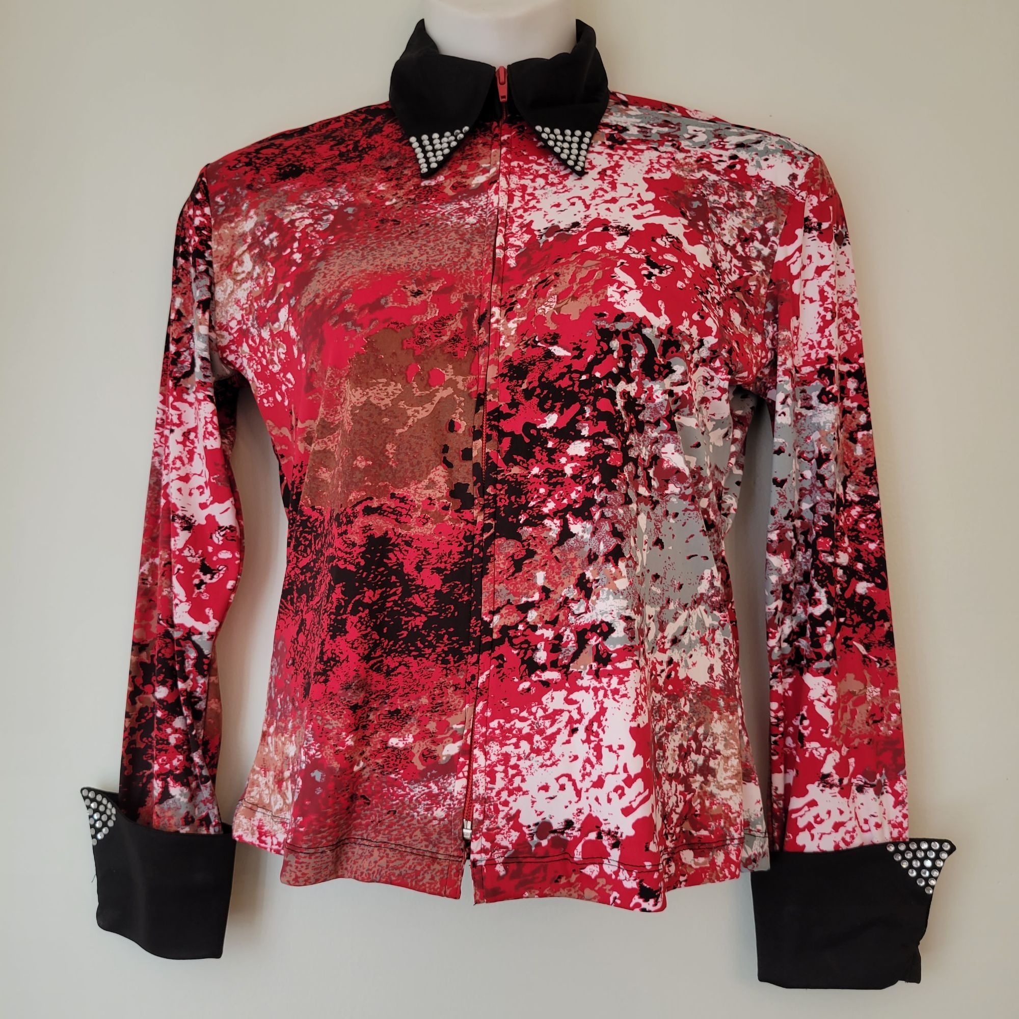Vintage Vintage Valencia Abstract Red Black Long Sleeve Top Rhinesto Size L / US 10 / IT 46 - 1 Thumbnail