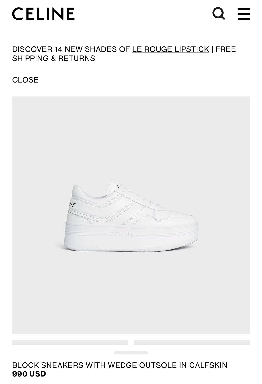 Celine × Designer WHITE CHUNKY BLOCK SNEAKERS WITH WEDGE OUTSOLE IN CALFSKIN Size US 7 / IT 37 - 12 Thumbnail