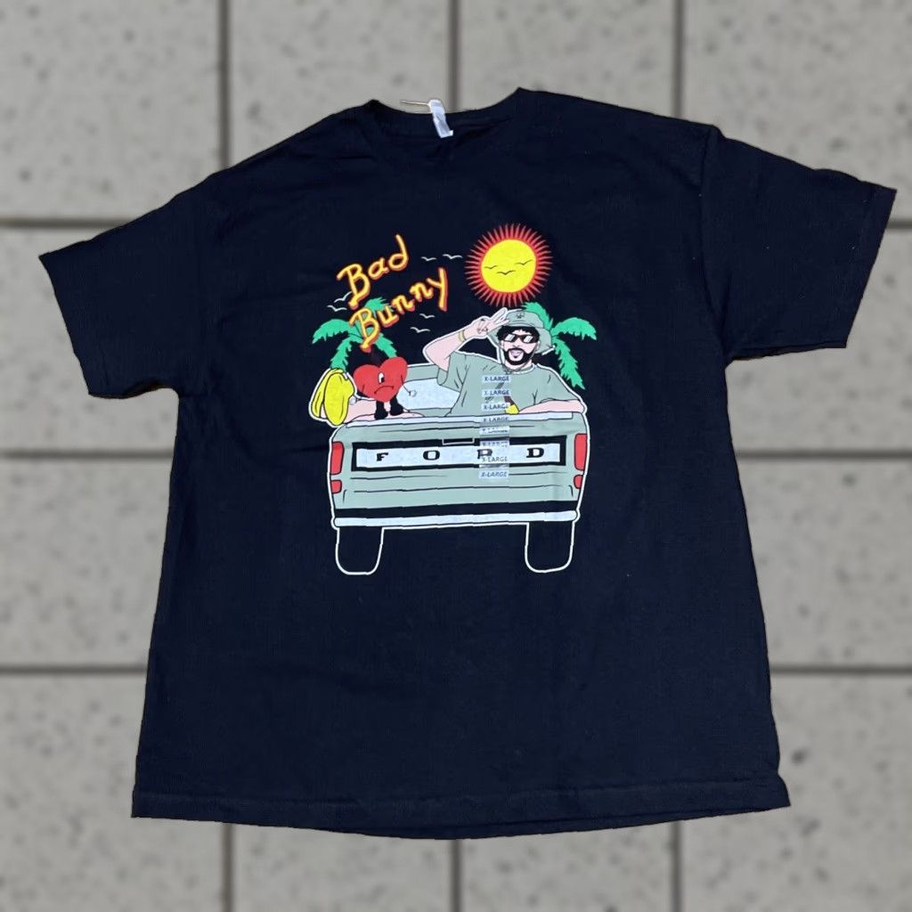 Ford VINTAGE Bad Bunny T Shirt Men XL Black Tour Merch Graphic Tee Heart Sun Music Logo Crew Neck Short Sleeve Cotton Knit Black Mens XL Size US XL / EU 56 / 4 - 1 Thumbnail