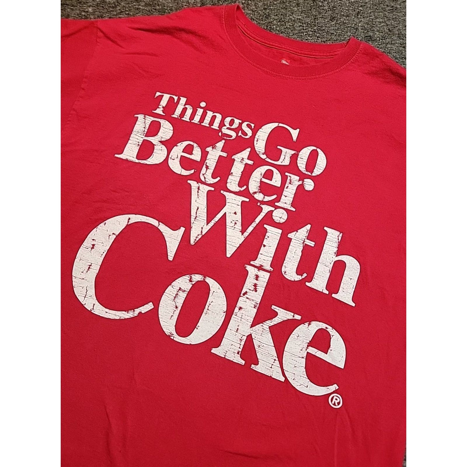 Hanes Coca Cola T Shirt Adult XL Hanes Tag 100% Cotton Coke Things Go Better With Coke Red Graphic Print Logo Crew Neck Short Sleeve Jersey 90s Theme Size US XL / EU 56 / 4 - 2 Thumbnail
