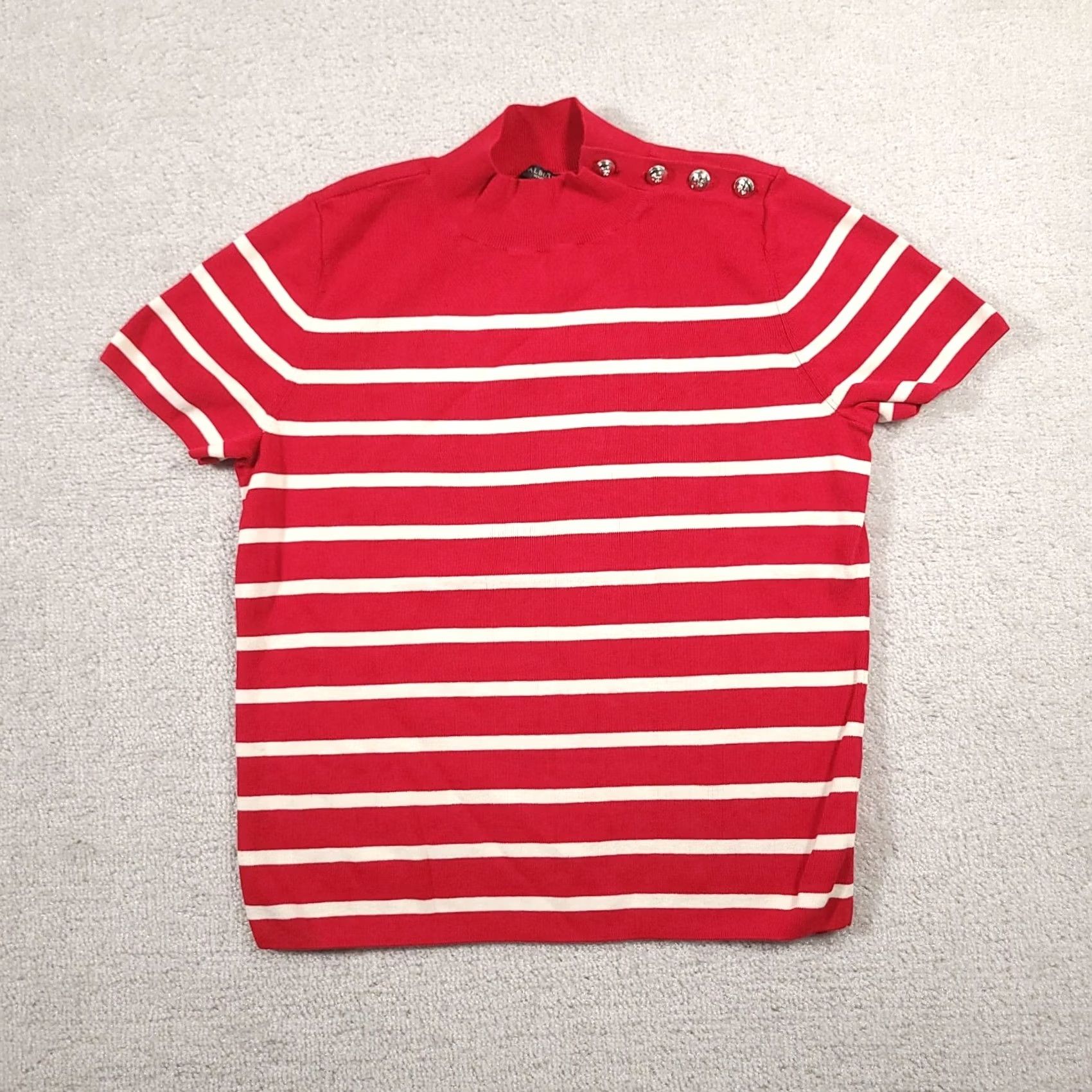 Talbots VINTAGE Talbots Red Mock Neck Sweater Short Sleeve Button Pullover Knit Petite Large Women’s Red Size L / US 10 / IT 46 - 2 Thumbnail