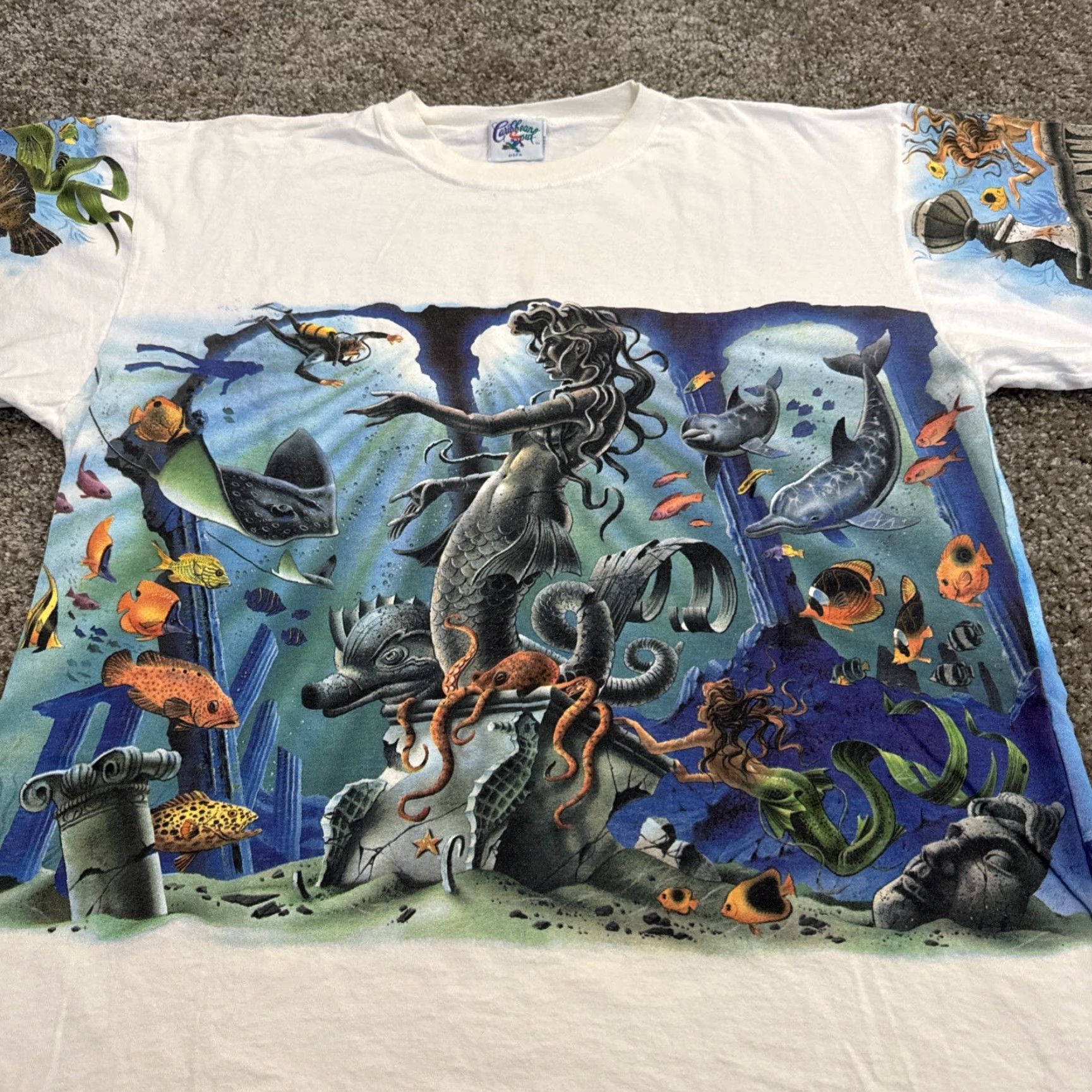 Vintage VTG Caribbean Soul Wrap Around T-Shirt Nature Ocean Fairy White XL 1995 Mens Size US XL / EU 56 / 4 - 4 Thumbnail