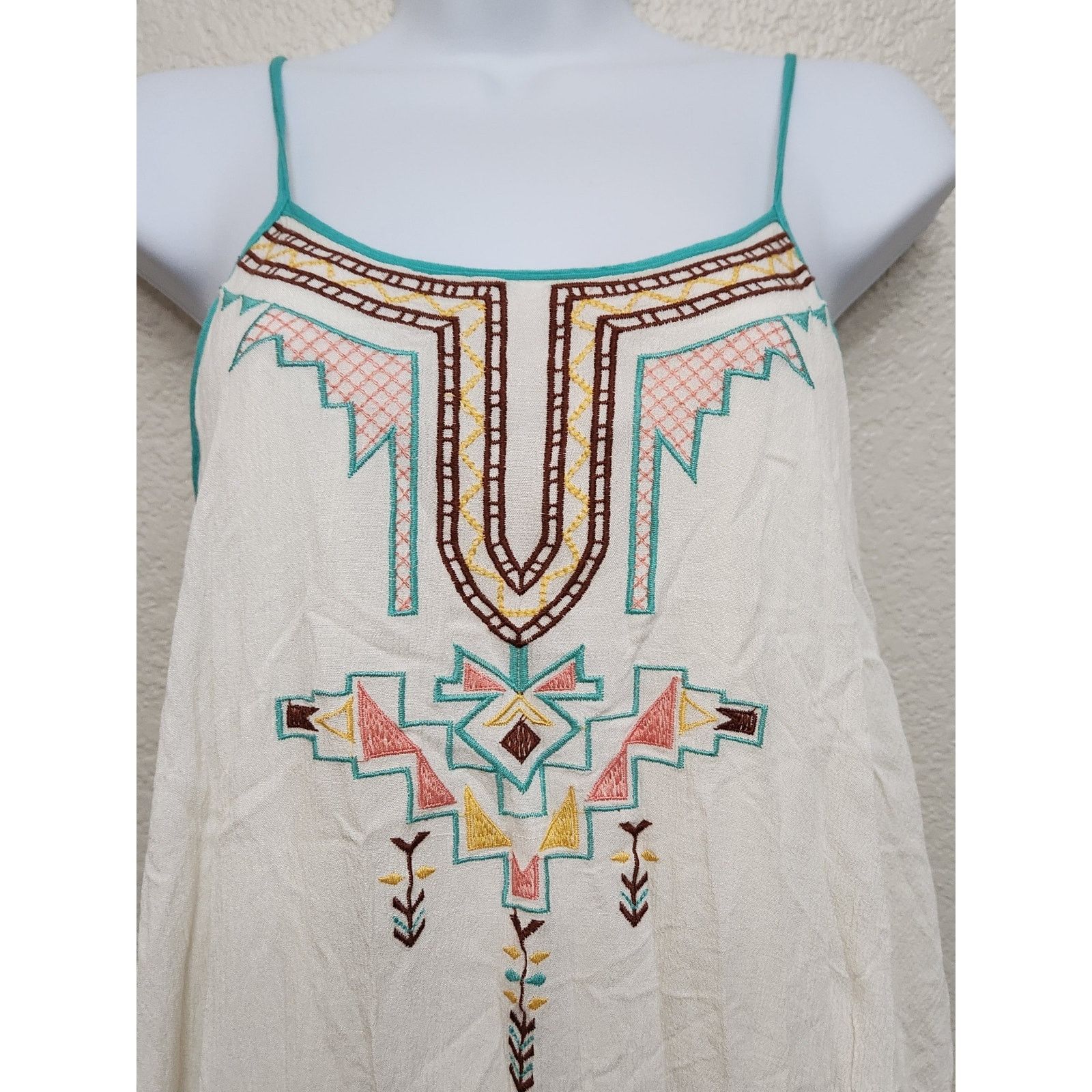 Other Flying Tomato Cream Teal Aztec Tribal Spaghetti Strap Top S Size S / US 4 / IT 40 - 3 Thumbnail