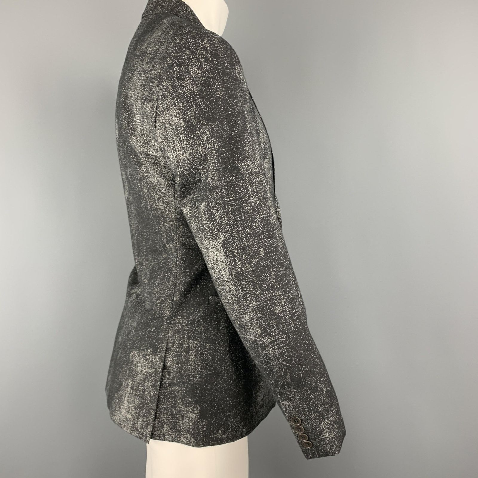 Calvin Klein Size 36 Black & Grey Distressed Print Sport Coat Size 36R - 4 Thumbnail