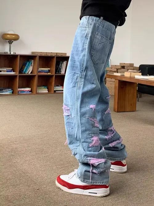 VIBE High Street Washed Design Pink Ripped Jeans Size US 32 / EU 48 - 3 Thumbnail