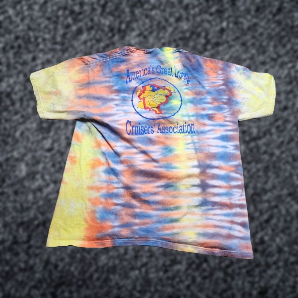 Hanes America's Great Loop Cruisers Association Tie Dye Graphic T Shirt Multicolor Double Sided Mens Large Size US L / EU 52-54 / 3 - 1 Thumbnail