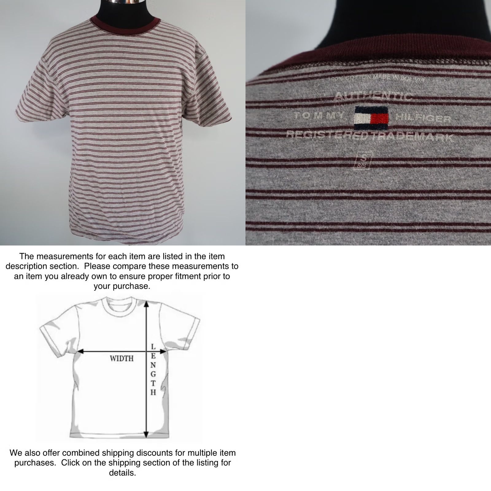 Tommy Hilfiger Tommy Hilfiger T-Shirt Mens S Reversible Casual Tee Maroon Gray Short Sleeve Size US S / EU 44-46 / 1 - 8 Thumbnail