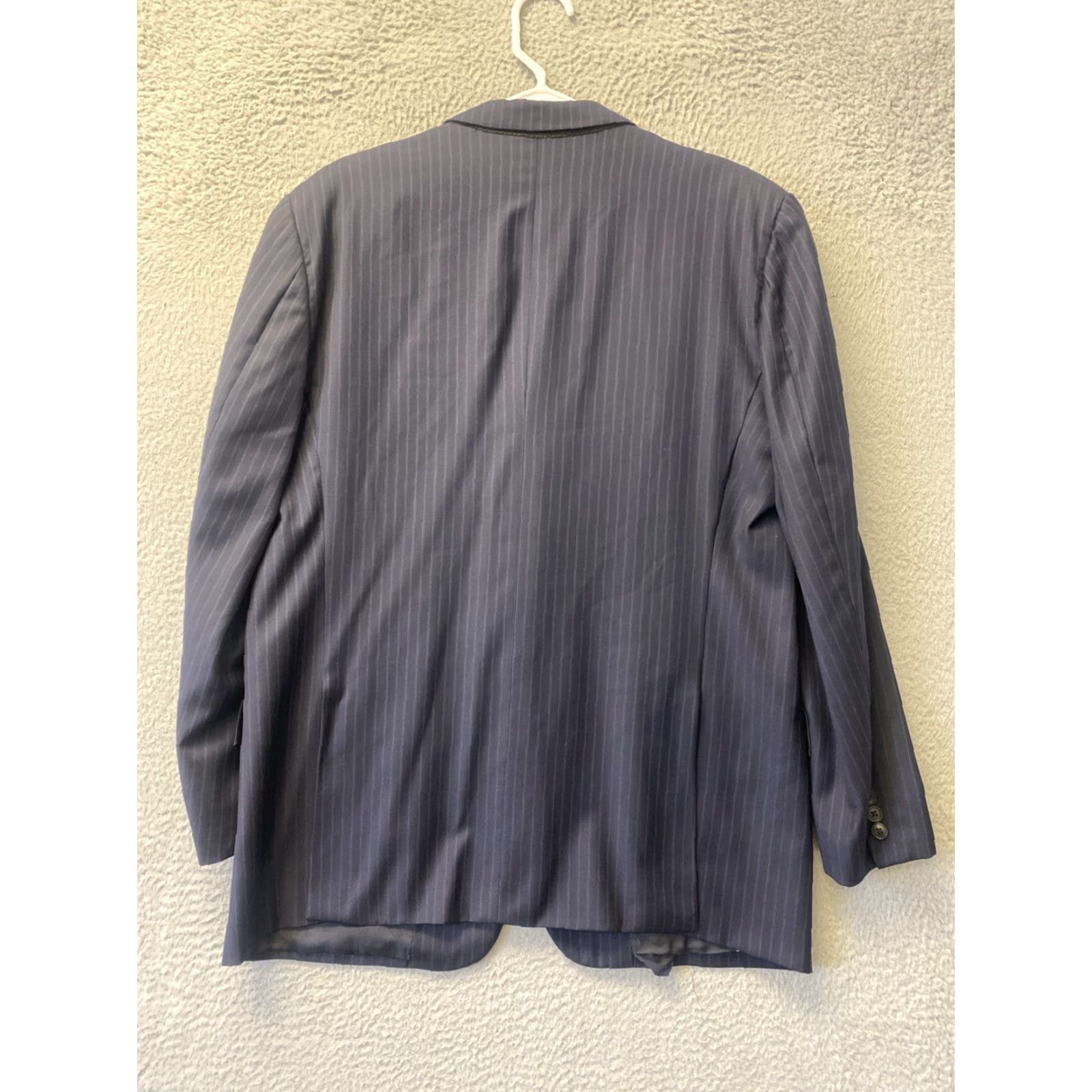 Valentino VALENTINO Blazer Mens 44R Dark Blue Pinstripe Wool Double-Vented Formal Vintage Design Size 44R - 6 Thumbnail
