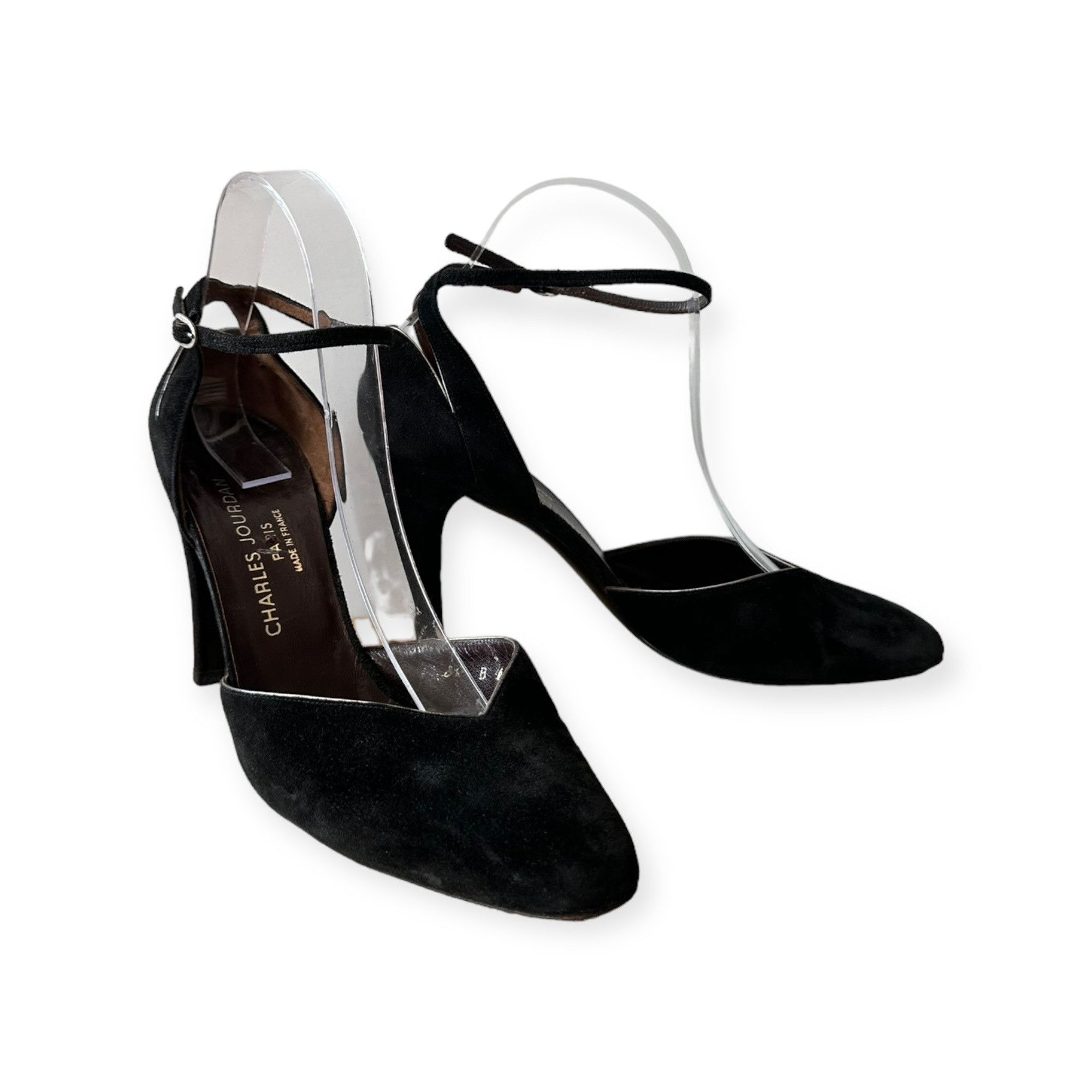 Charles Jourdan Vintage Charles Jourdan Black Suede Ankle Strap Pumps, 8.5 Size US 8.5 / IT 38.5 - 3 Thumbnail