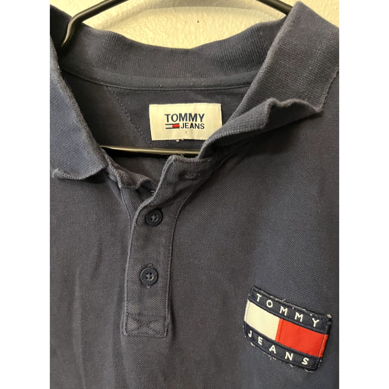 Tommy Hilfiger Tommy Jeans Polo Shirt Adult Medium Navy Blue Zip Casual Cotton Hilfiger Mens Size US M / EU 48-50 / 2 - 2 Thumbnail