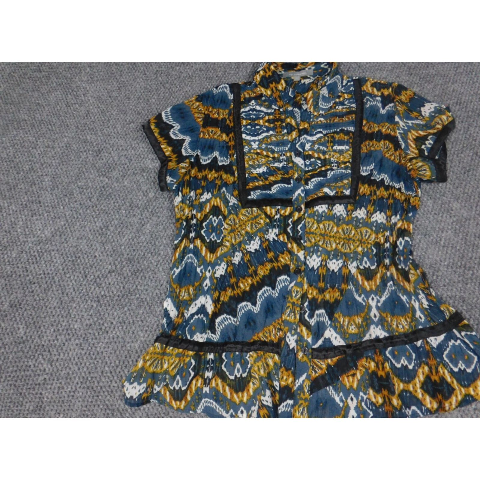 Vintage NY Collection Blouse Womens Large Blue Shirt Short Sleeve Collared Pullover Regular Cotton Rayon Stretch Casual Basic Size L / US 10 / IT 46 - 4 Thumbnail