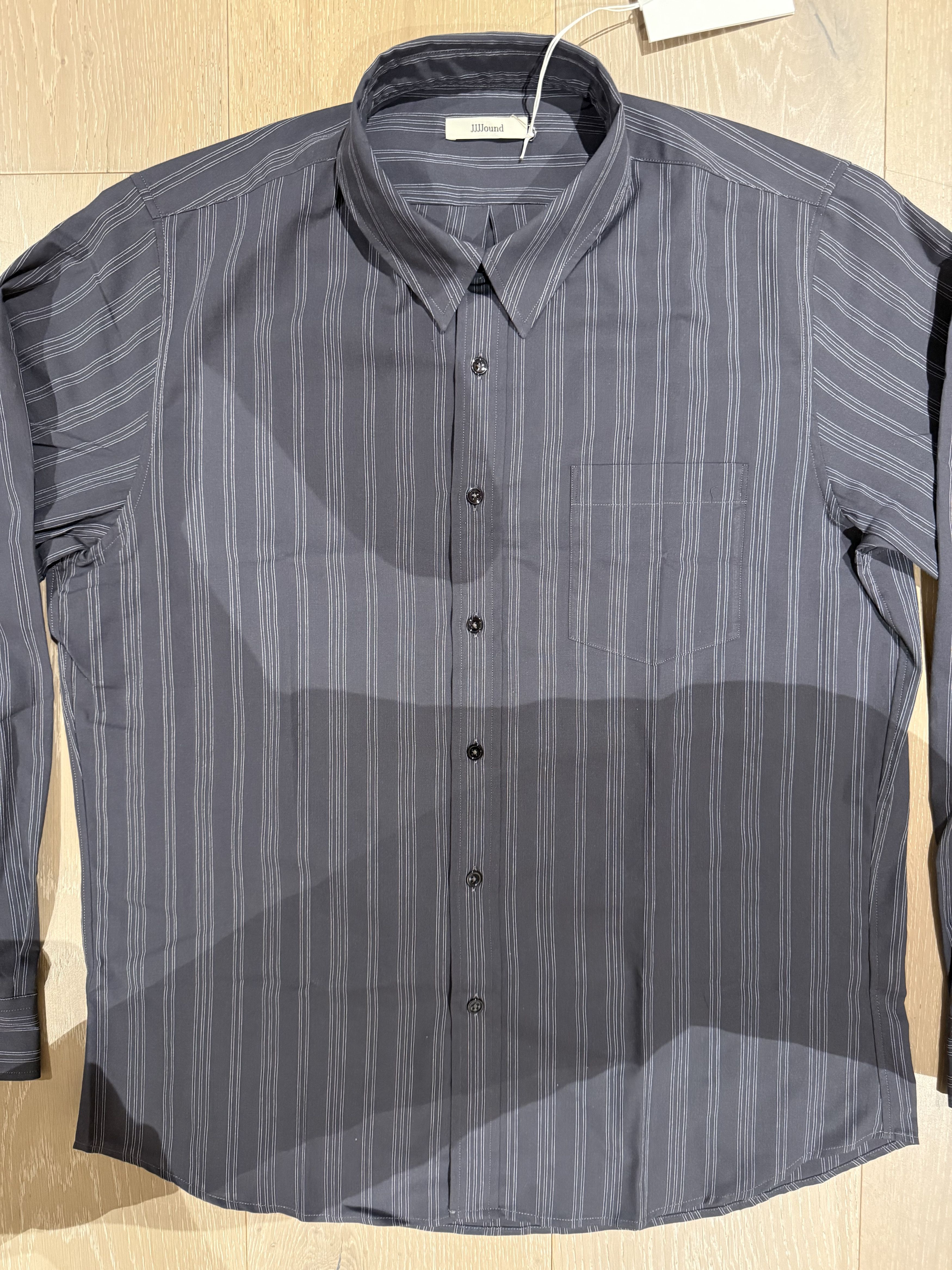 JJJJound 💚 JJJJound Striped Button Up Shirt Charcoal/Off White NEW Size US L / EU 52-54 / 3 - 8 Thumbnail