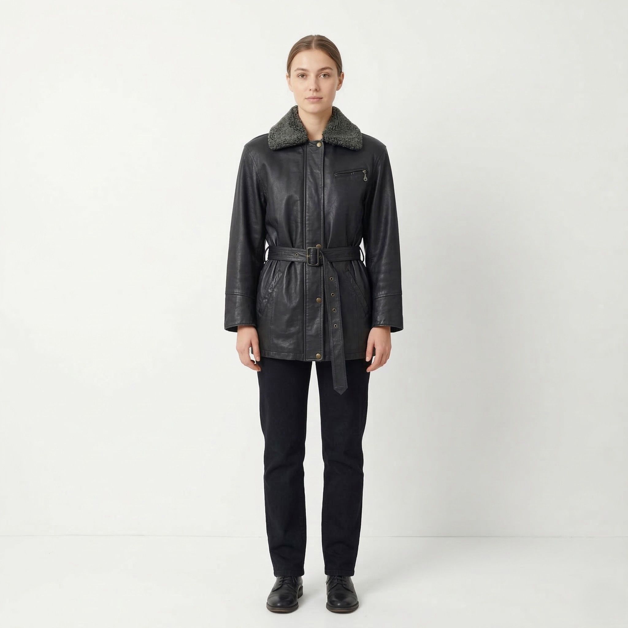 Landy Women M Jacket Black Leather Vintage 7154