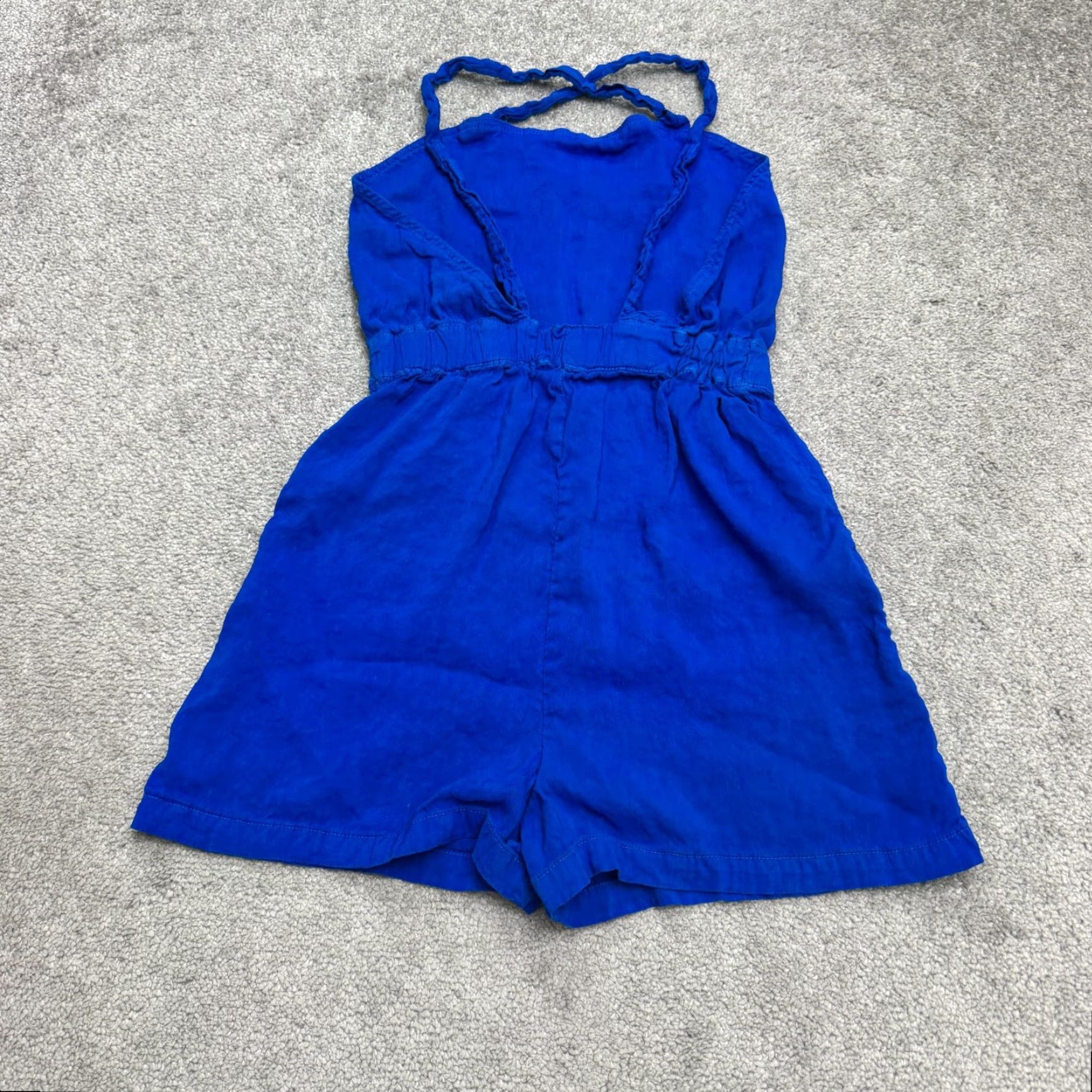 Zara Zara Linen Blend Backless Romper Womens XS Royal Blue Strappy Playsuit Summer Size 26" / US 2 / IT 38 - 2 Thumbnail