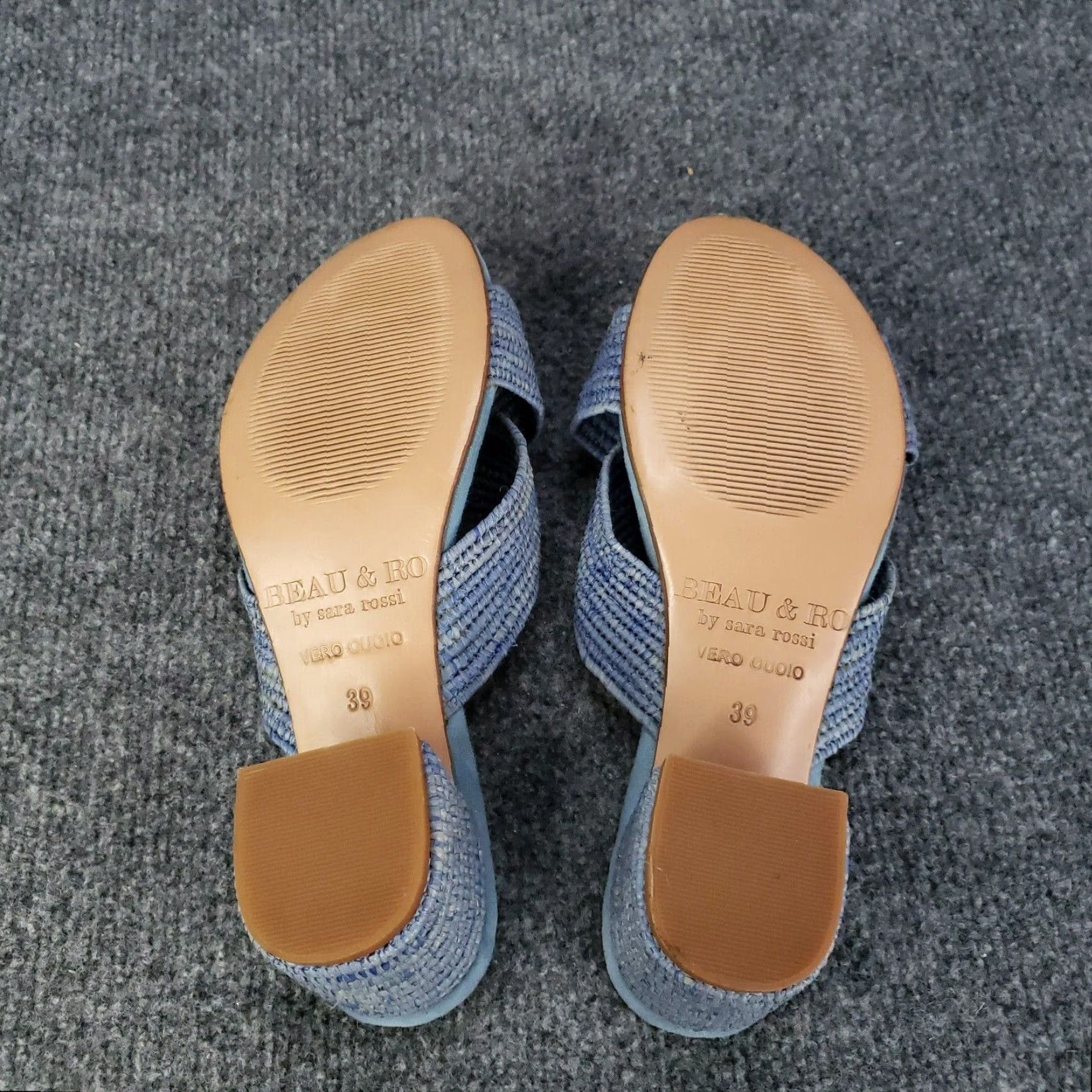 Olukai Beau & Ro By Sara Rossi Womens Blue Sandals Size 8.5 US 39 Slip On Leather Flat Sandal Womens Size US 9 / IT 39 - 7 Thumbnail