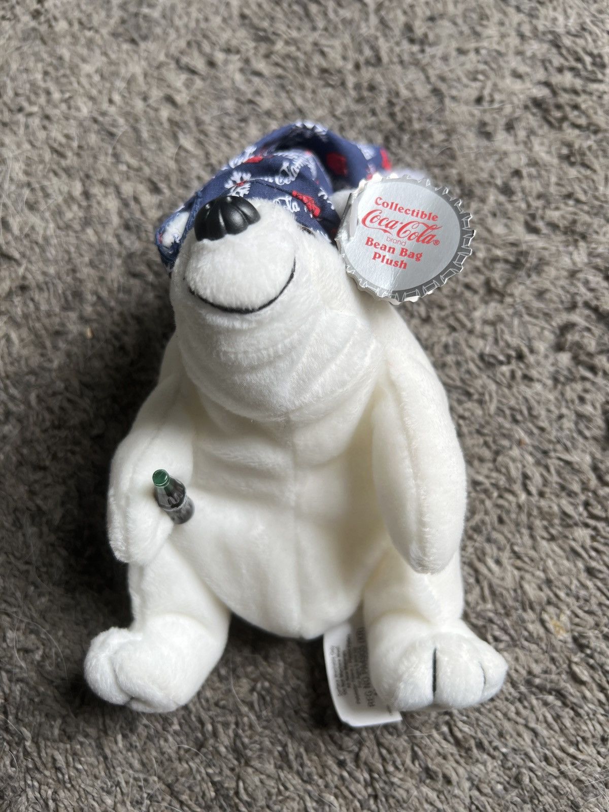 Coca Cola 1998 Coca-Cola Polar Bear In Blue Night Cap Bean Bag Plush Size ONE SIZE - 1 Thumbnail