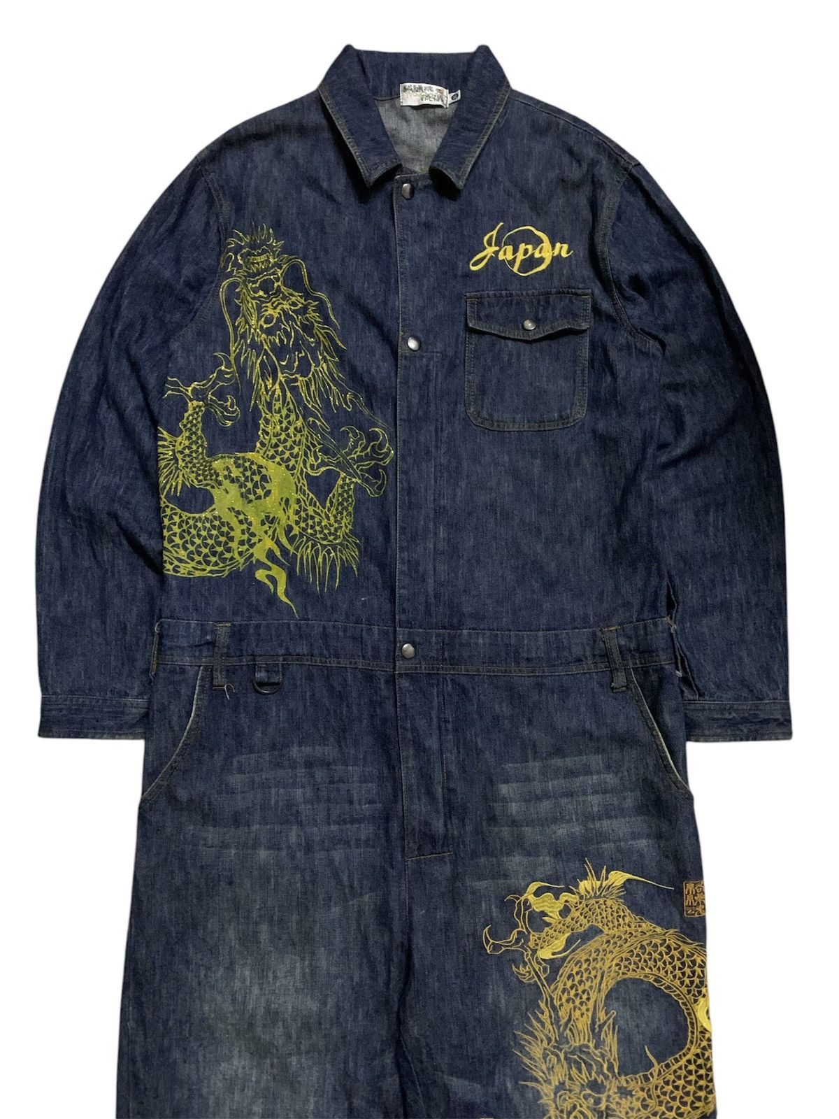 Karakuri Tamashii Vtg Japanese Sukajan Dragon Overall Denim Size US 43 - 10 Thumbnail