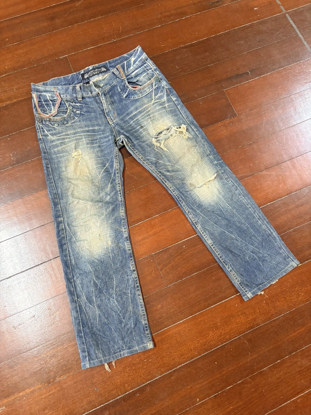 Hysteric Glamour SICK RUSTY RED PAPER VINTAGE DENIM distressed mud wash flare Size US 32 / EU 48 - 2 Thumbnail