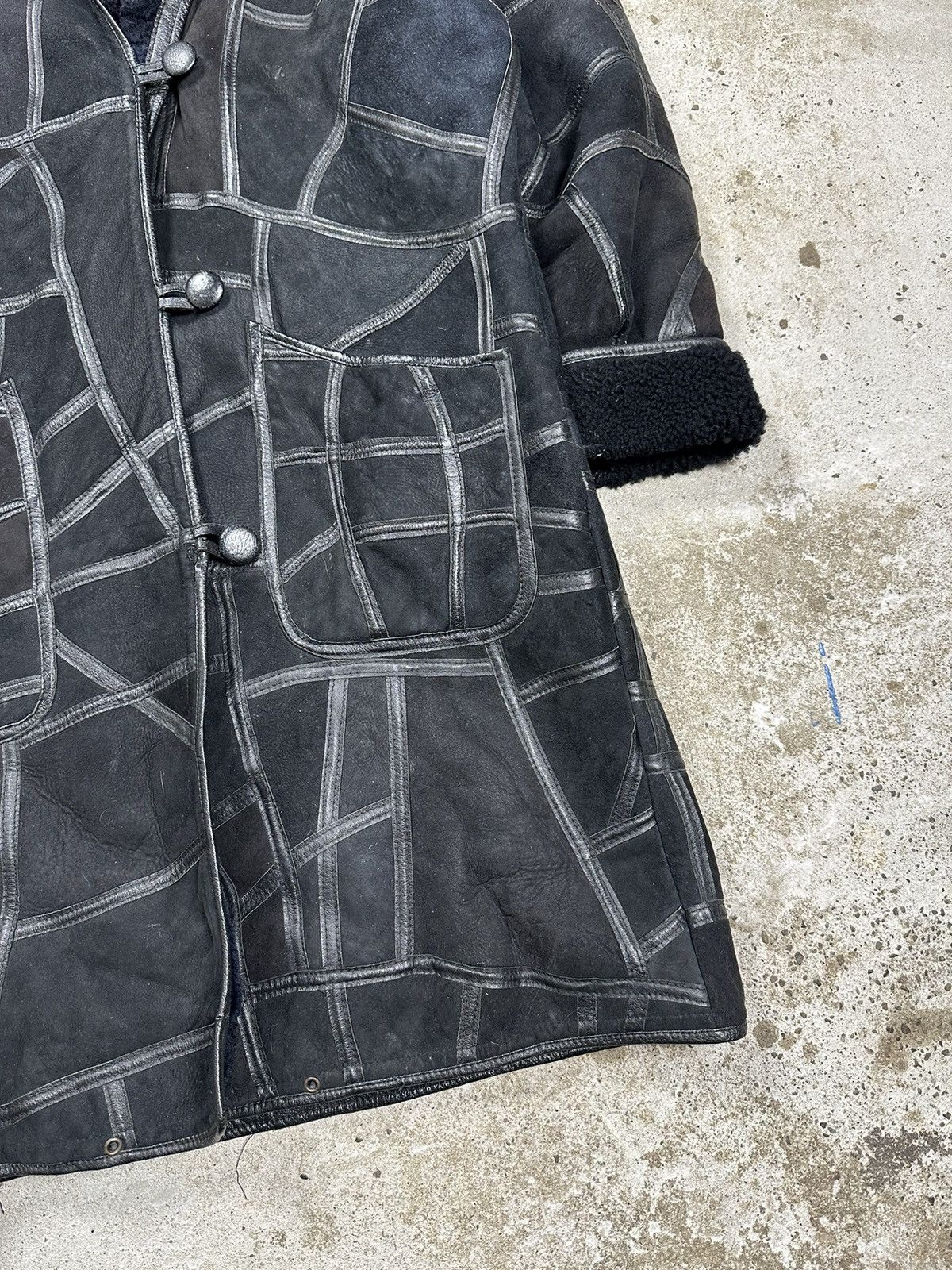Leather × Vintage ‼️ Vintage 90s Black Leather Patchwork Coat Jacket Hooded Size US L / EU 52-54 / 3 - 4 Thumbnail
