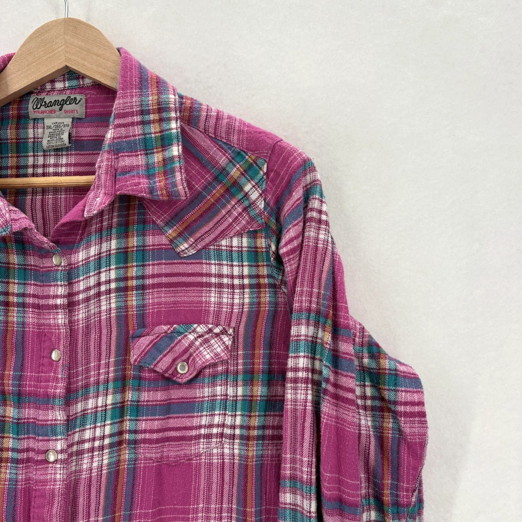 Wrangler VINTAGE Wrangler Shirt Womens 3XL Pink Plaid Flannel Pearl Snap Long Sleeve Western Y2K Size XXL / US 16-18 / IT 52-54 - 2 Thumbnail
