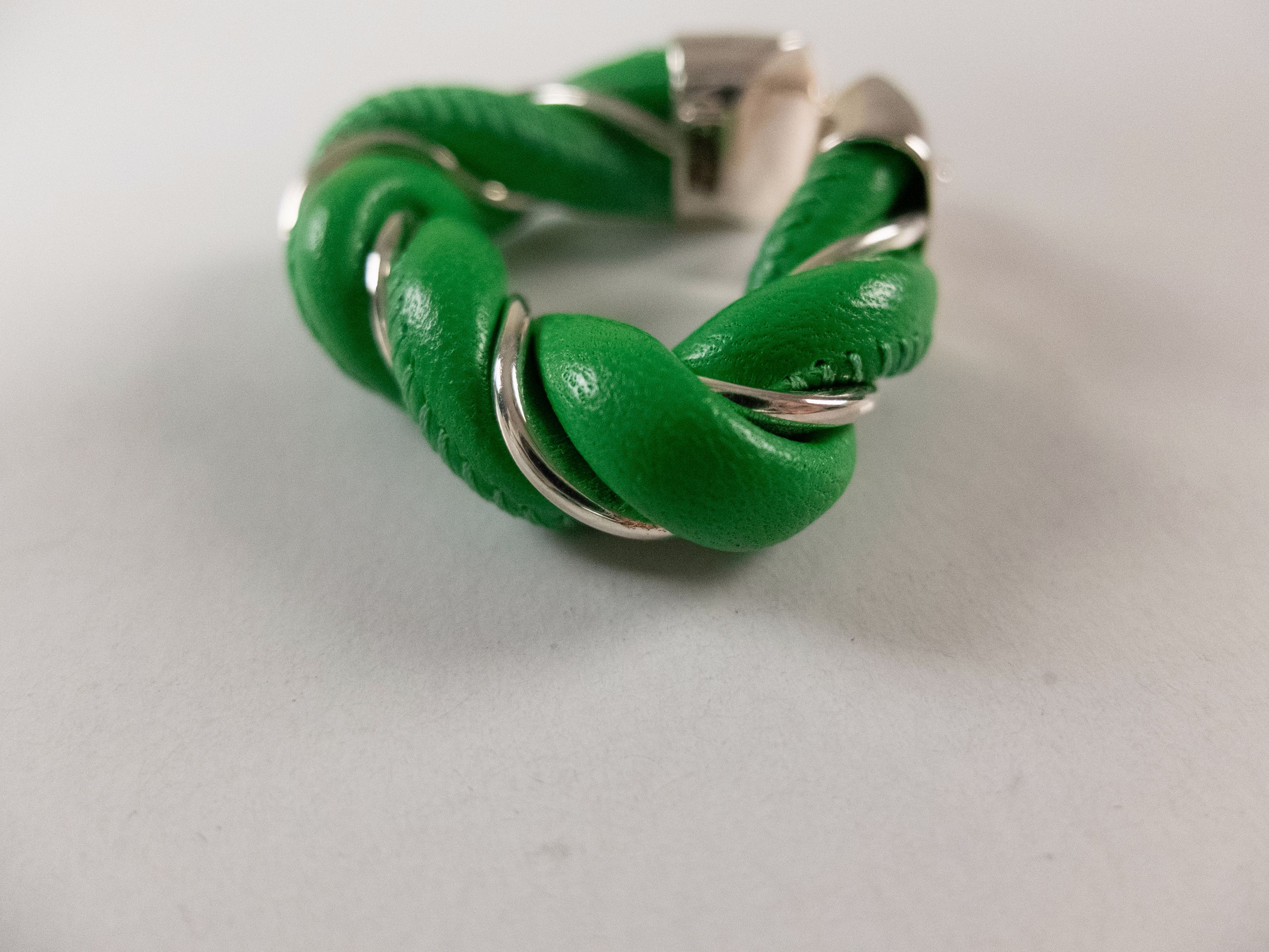 Bottega Veneta BOTTEGA VENETA Twist triangle green leather silver earrings Size ONE SIZE - 5 Thumbnail
