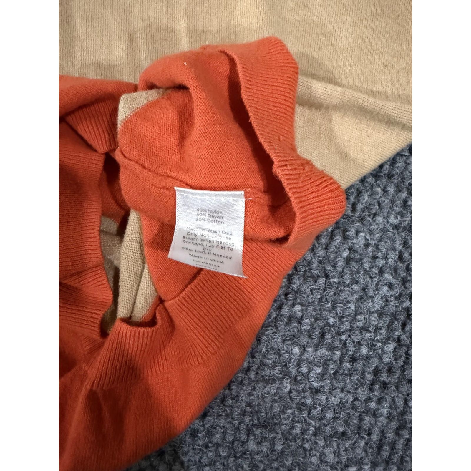 Talbots Talbots Sweater Womens L Beige Orange Colorblock Lightweight Knit Pullover Crew Neck Long Sleeve Tight-Knit Casual Fall Women Size L / US 10 / IT 46 - 5 Thumbnail