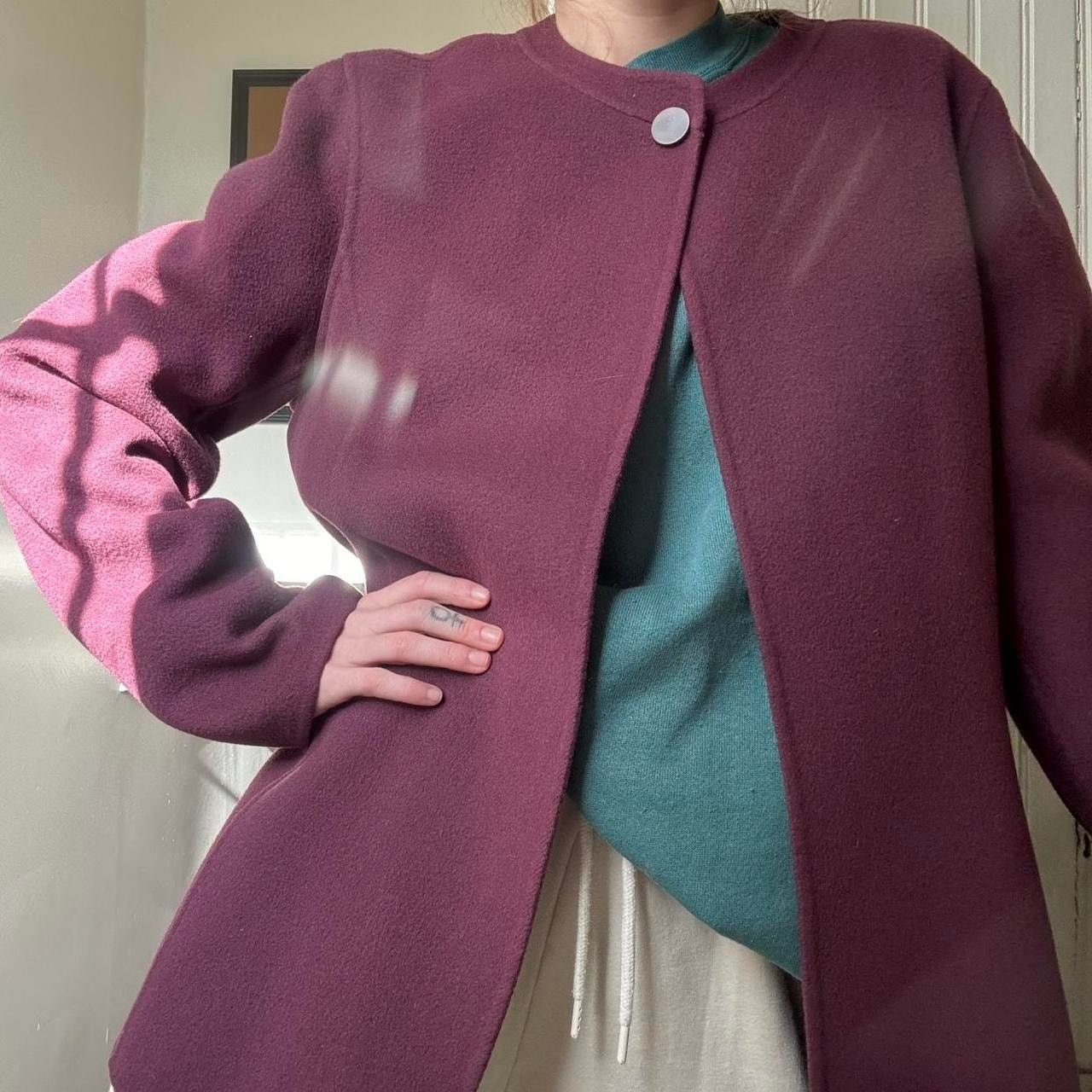 Vintage Vintage Mauve Felt Collarless Coat Eclectic Grandma Winter Size L / US 10 / IT 46 - 1 Thumbnail