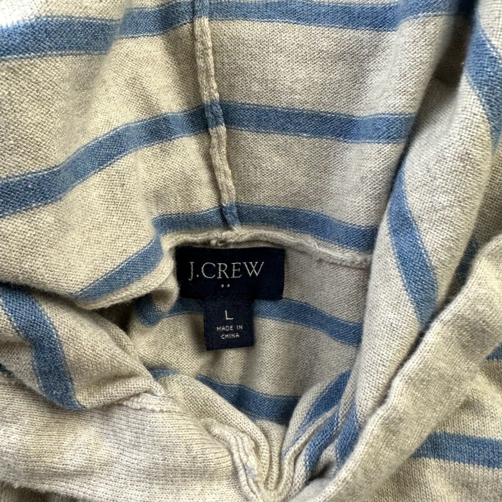 J.Crew J. CREW Hoodie Mens Large Beige Blue Striped Cotton Linen Blend Crew Neck Hooded Zipper Logo Size US M / EU 48-50 / 2 - 6 Thumbnail