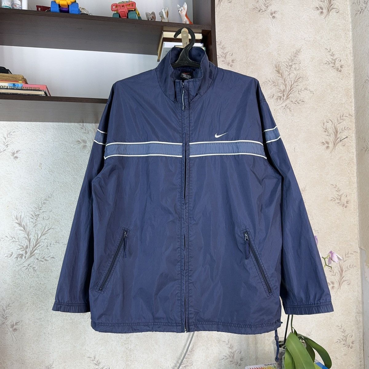 Nike × Vintage Vintage Nike Track Jacket 90s Blue Swoosh Zip Up Nylon Sz M Size US M / EU 48-50 / 2 - 3 Thumbnail