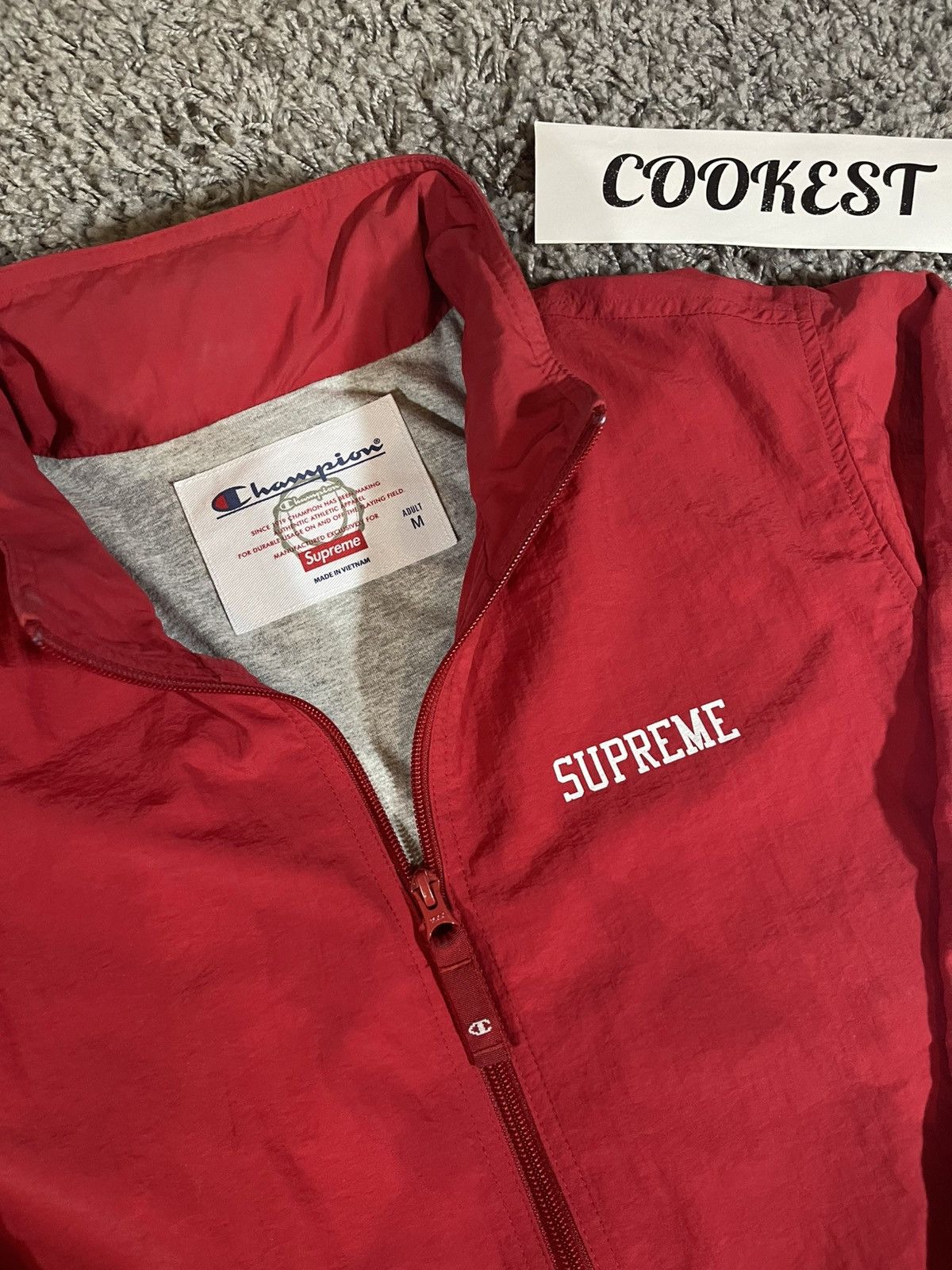 Champion × Supreme 2018SS Supreme Champion Track Hooded Jacket Red Size US M / EU 48-50 / 2 - 3 Thumbnail