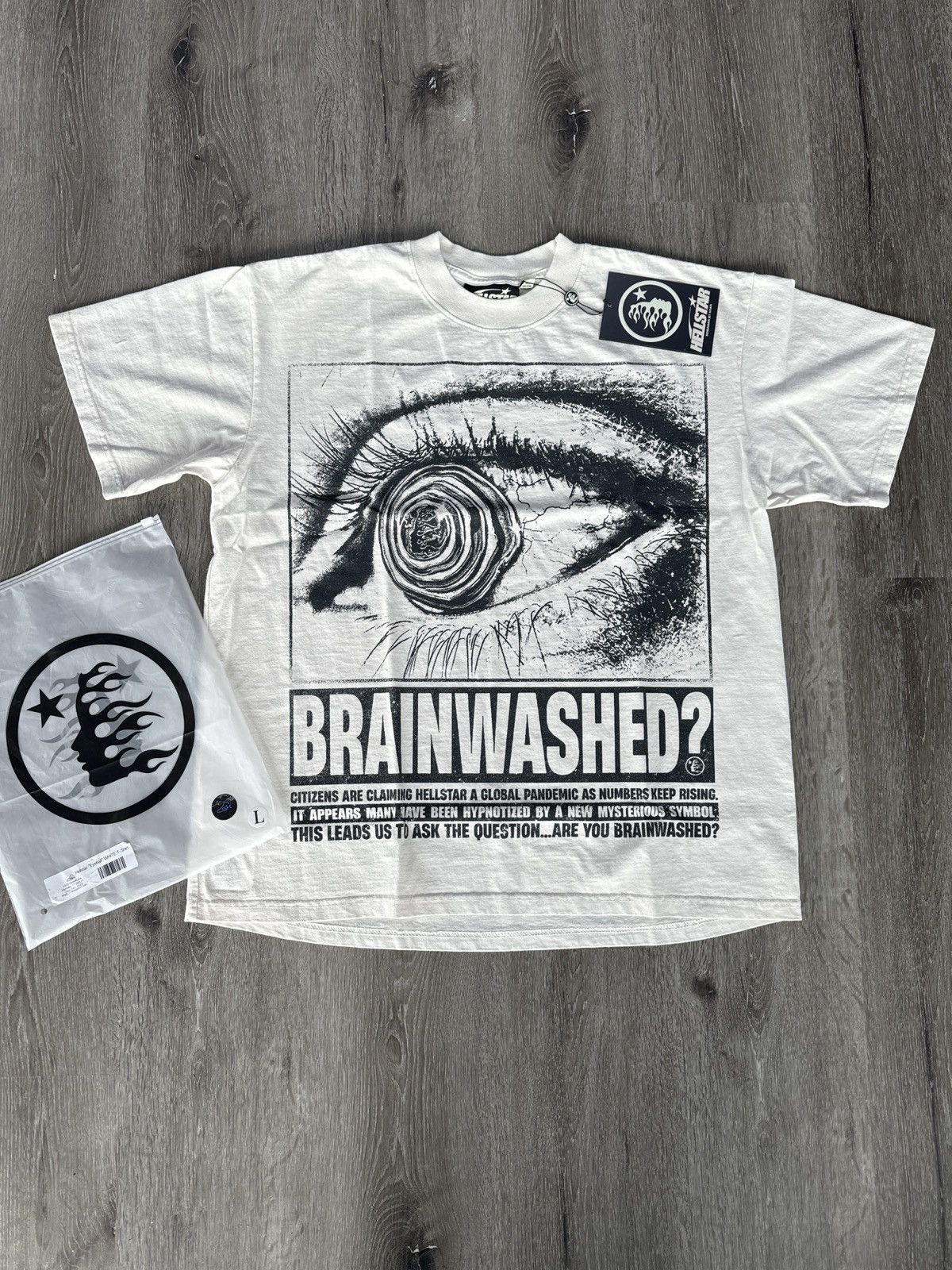 image of Hellstar “Eyeball” Tee (White), Men's (Size Large)
