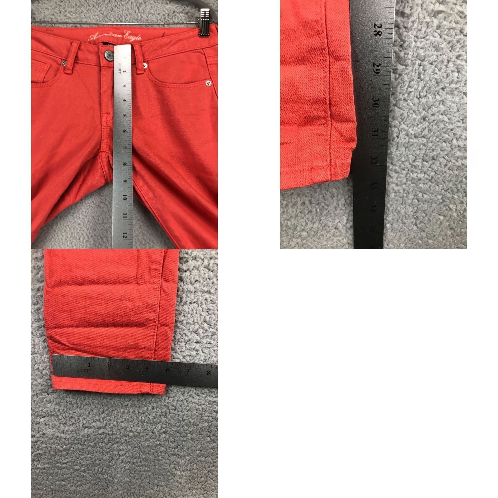 Vintage American Eagle Jeans Women 2 Orange Denim Skinny Stretch Low Rise Button Waist 30 Inseam 32 Ladies Size 26" / US 2 / IT 38 - 8 Thumbnail