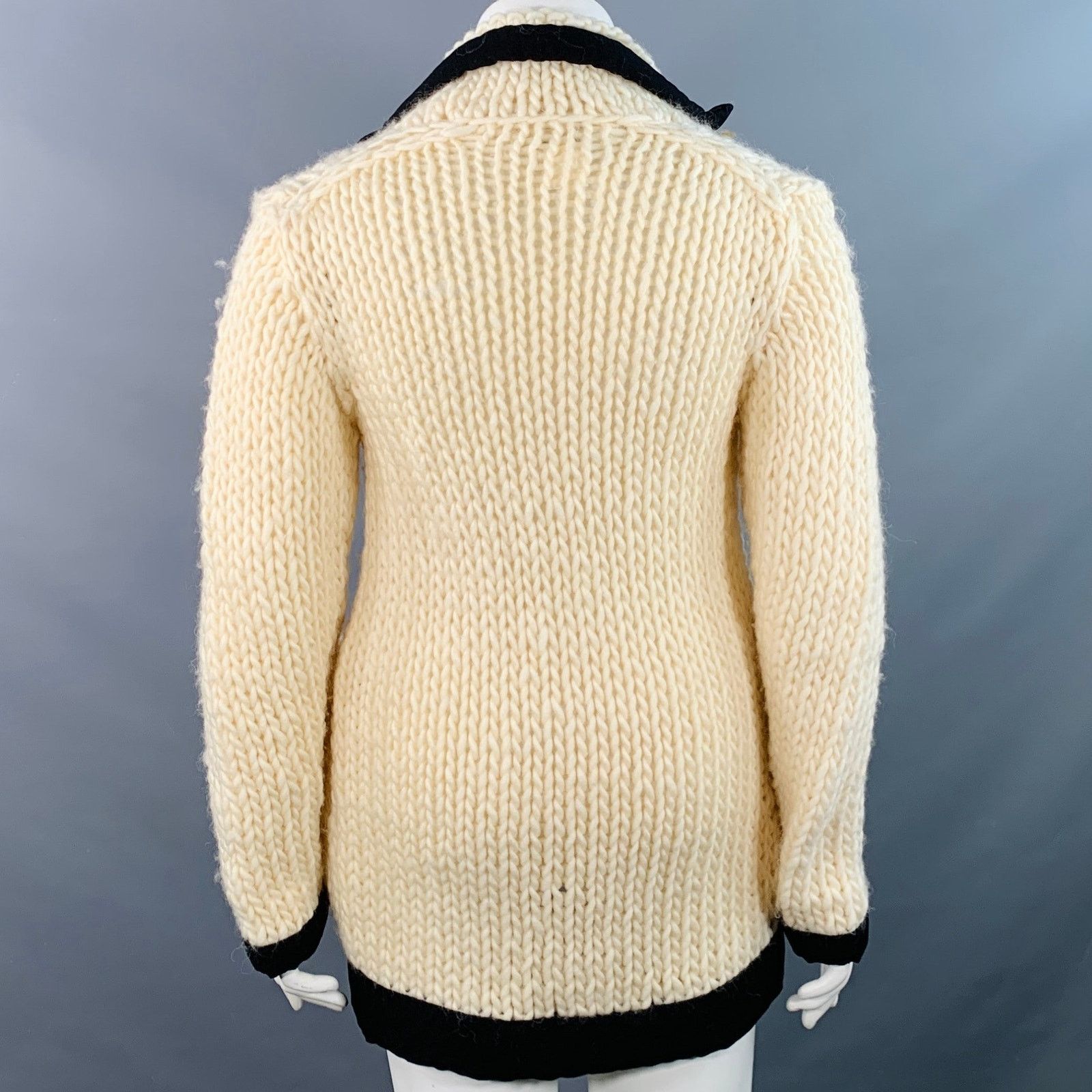 Yohji Yamamoto YOHJI YAMAMOTO L Cream Black Wool Contrast Trim Cardigan Size L / US 10 / IT 46 - 4 Thumbnail
