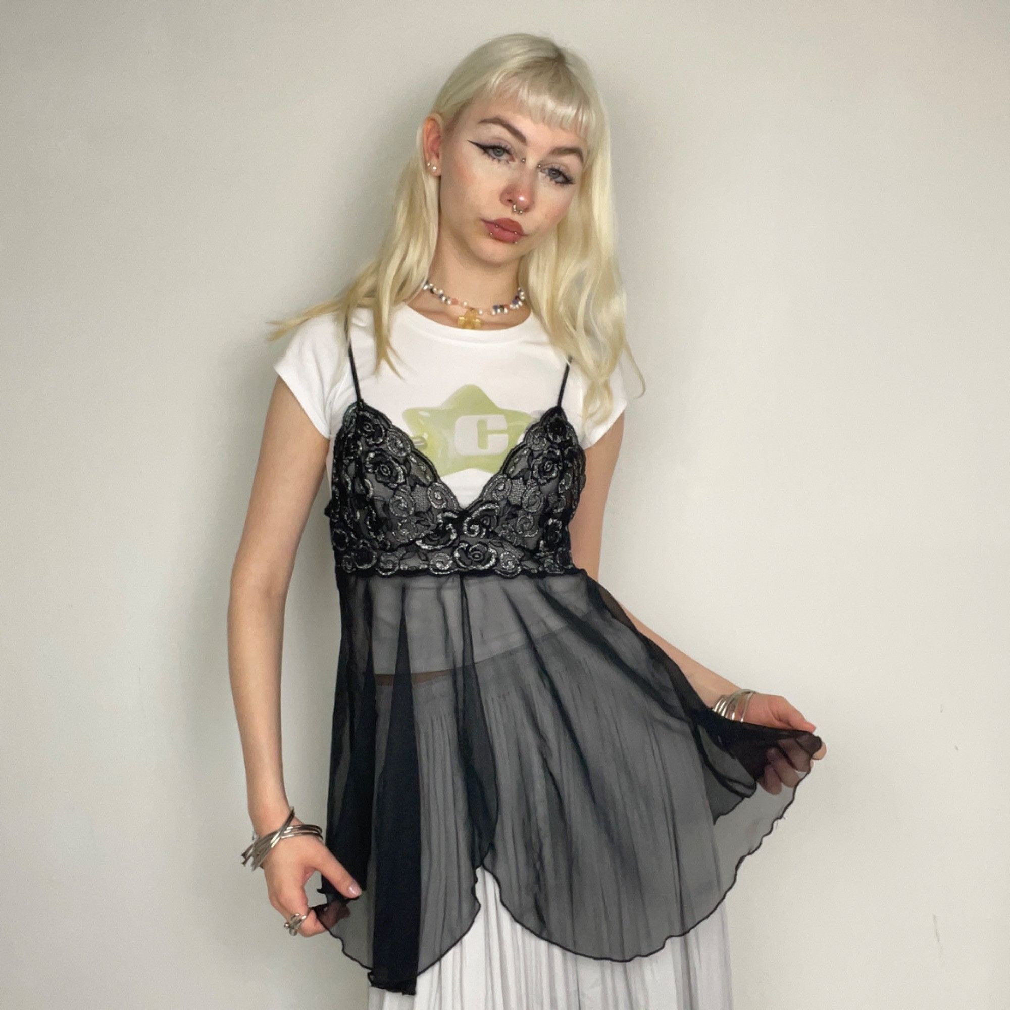 Other L - Vintage Papillon Blanc Glittered Top Size L / US 10 / IT 46 - 1 Thumbnail