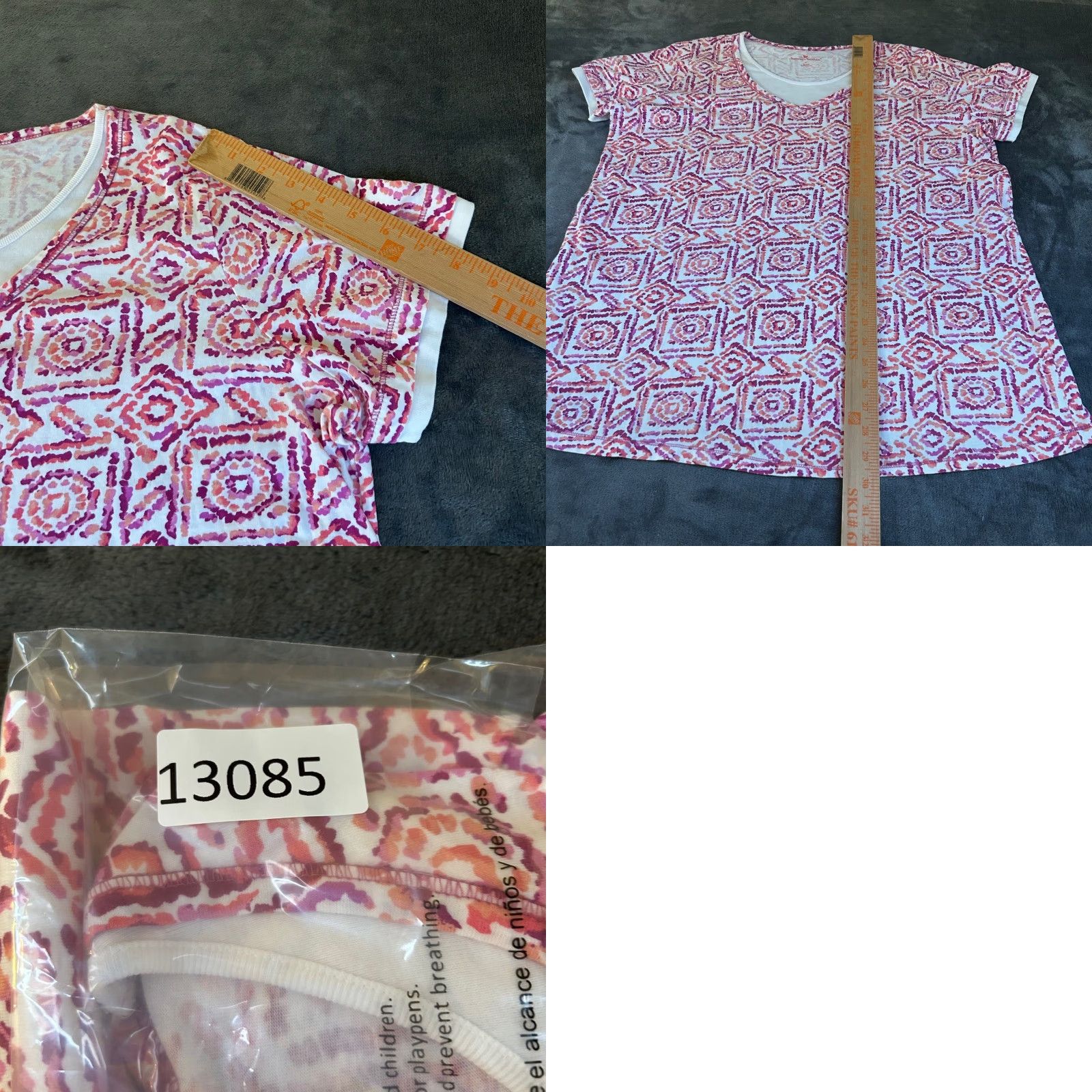 Vintage Woman Within Top V-Neck Geometric Print Short Sleeve Casual Womens Large Size L / US 10 / IT 46 - 8 Thumbnail
