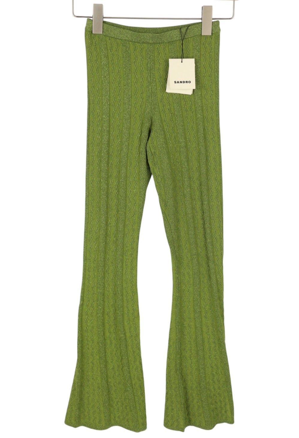 Sandro CHALAMET 36 S Green Shiny Flared Cable Knit 88502 Size 24" / US 00 / IT 34 - 1 Thumbnail