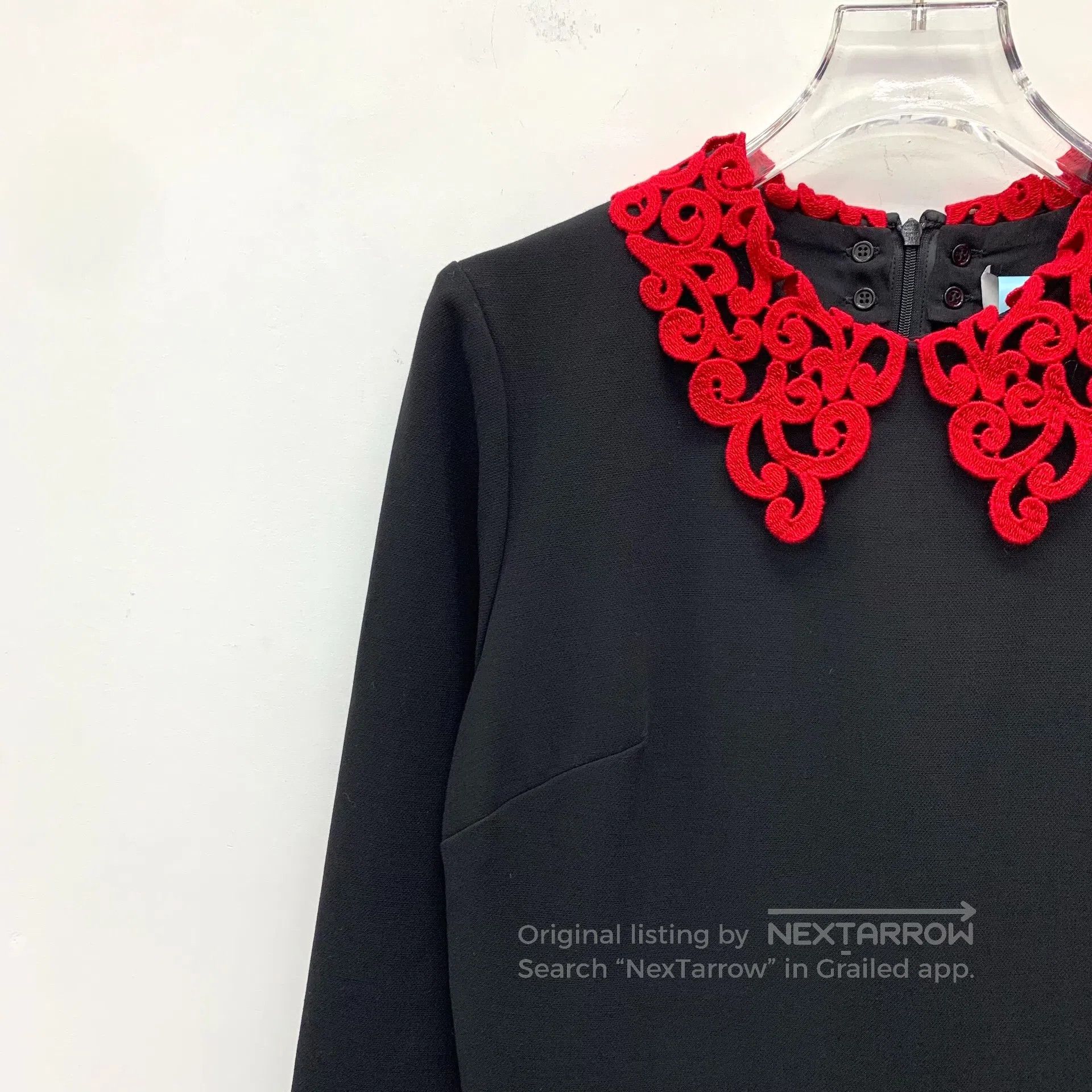 Sandro SANDRO Black Lace Collar Long Sleeve Dress| Size S / US 4 / IT 40 - 3 Thumbnail