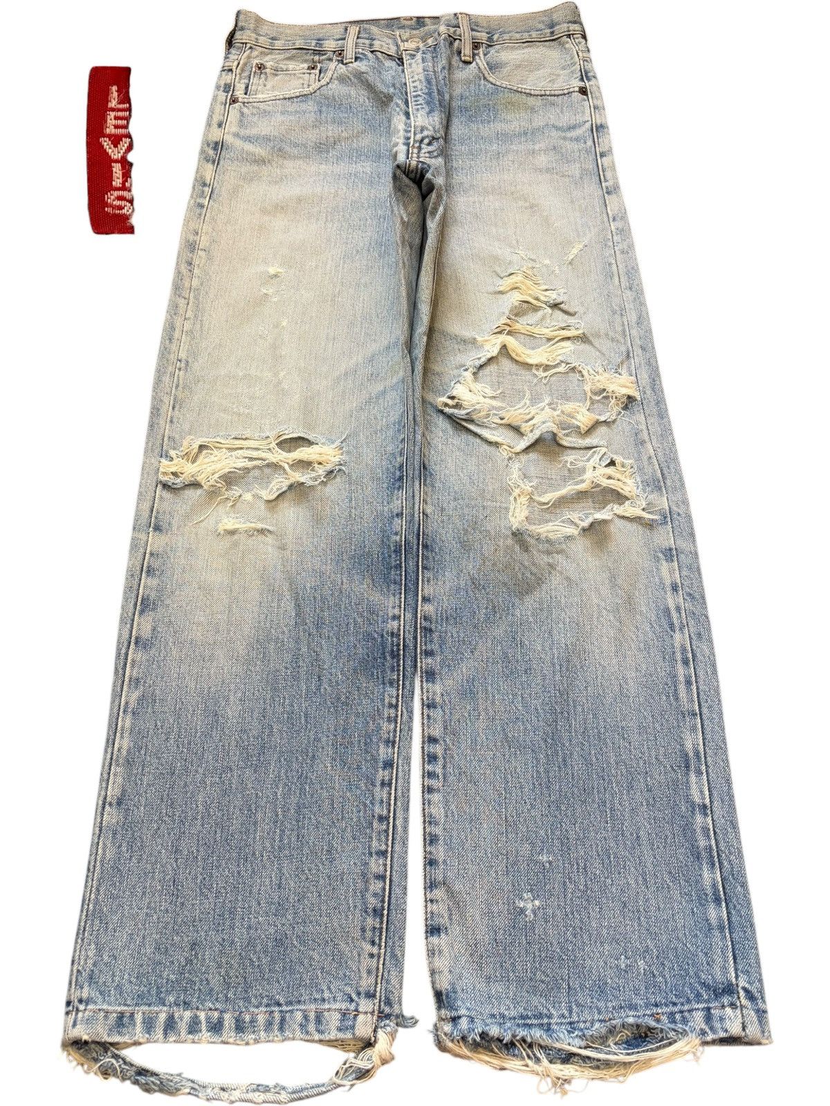 Levi's Vintage 90s Levis 502XX Big E Selvedge Distress Loose Jeans Size US 29 - 1 Thumbnail