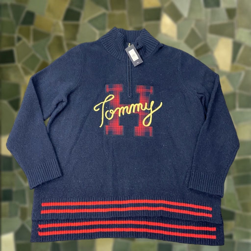 Tommy Hilfiger Tommy Hilfiger Sweater Women 2XL Navy Mock Neck Half Zip Knit Logo Embroidered Zipper Pullover Womens Size XXL / US 16-18 / IT 52-54 - 1 Thumbnail