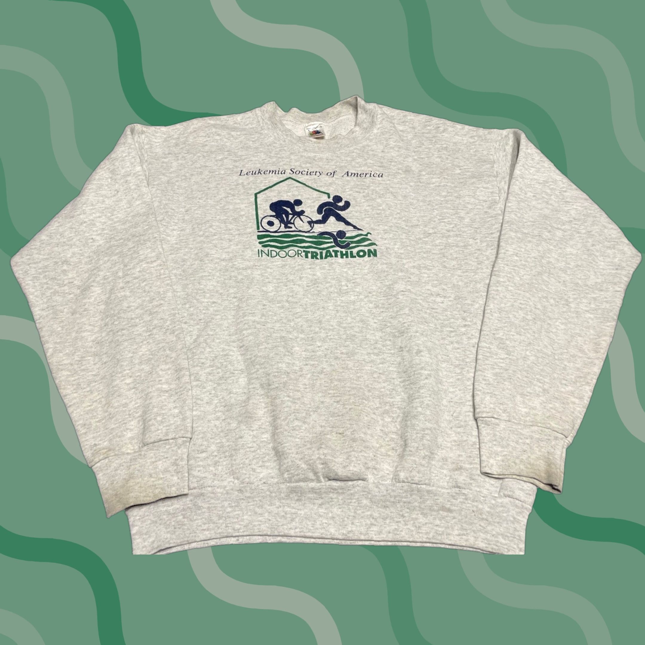 Fruit Of The Loom VINTAGE Triathlon Sweatshirt Large 80s 90s USA Olympic Fruit of the Loom Crew Neck Raglan Logo Graphic Print Pullover Sweatshirt Mens Gray Size US L / EU 52-54 / 3 - 1 Thumbnail