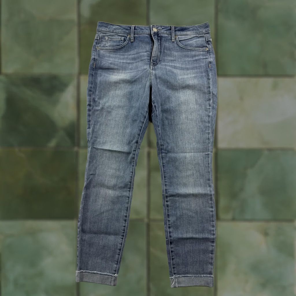 NYDJ NYDJ Jeans Skinny Ankle 10 Womens Blue Mid Rise Denim Fringe Hem Slim Pocket 5-Pocket Zipper Stretch Cotton Blend 27in Inseam Size 32" / US 10 / IT 46 - 1 Thumbnail
