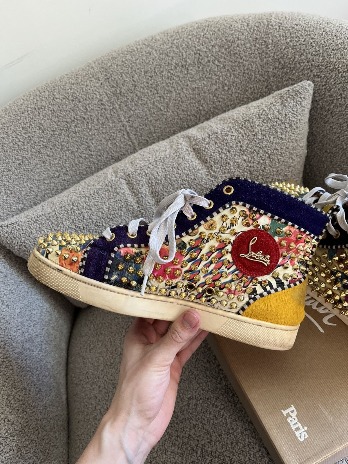 Christian Louboutin Louboutin Red Bottom Gold Spiked Sneakers Size US 8 / EU 41 - 11 Thumbnail