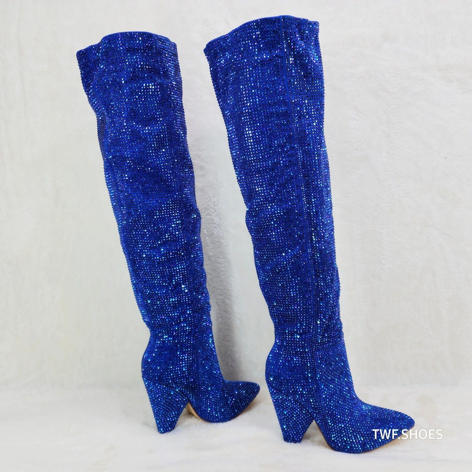 Other New Year Party Blue Rhinestone Thigh boots 4.25" Heels Party Size US 6.5 / IT 36.5 - 3 Thumbnail