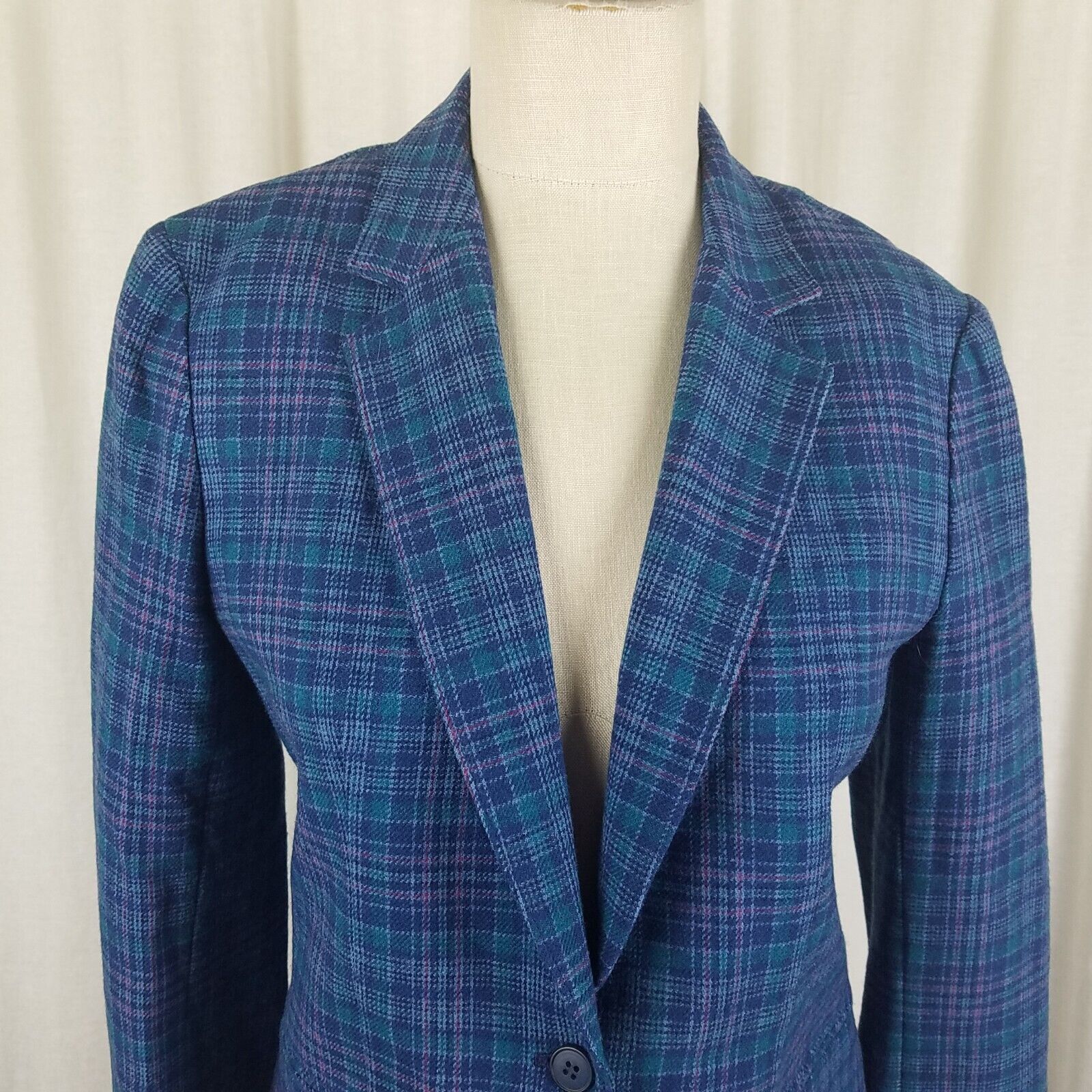 Pendleton factory Gray Blue Purple Pink Plaid Blazer Jacket