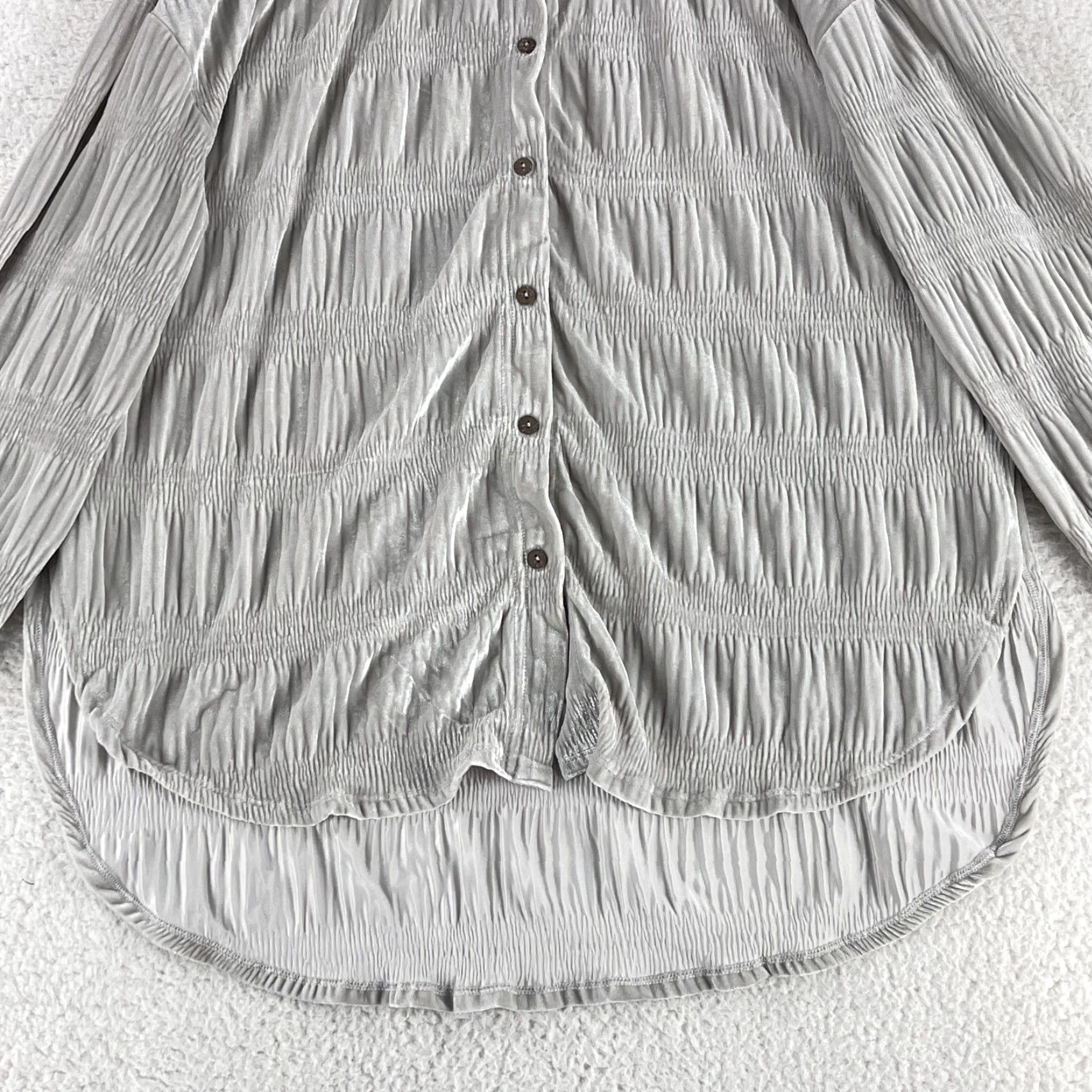 Free People Free People Button-Up Shirt Womens Medium Gray Velour Long Sleeve Casual Velvet Size M / US 6-8 / IT 42-44 - 5 Thumbnail
