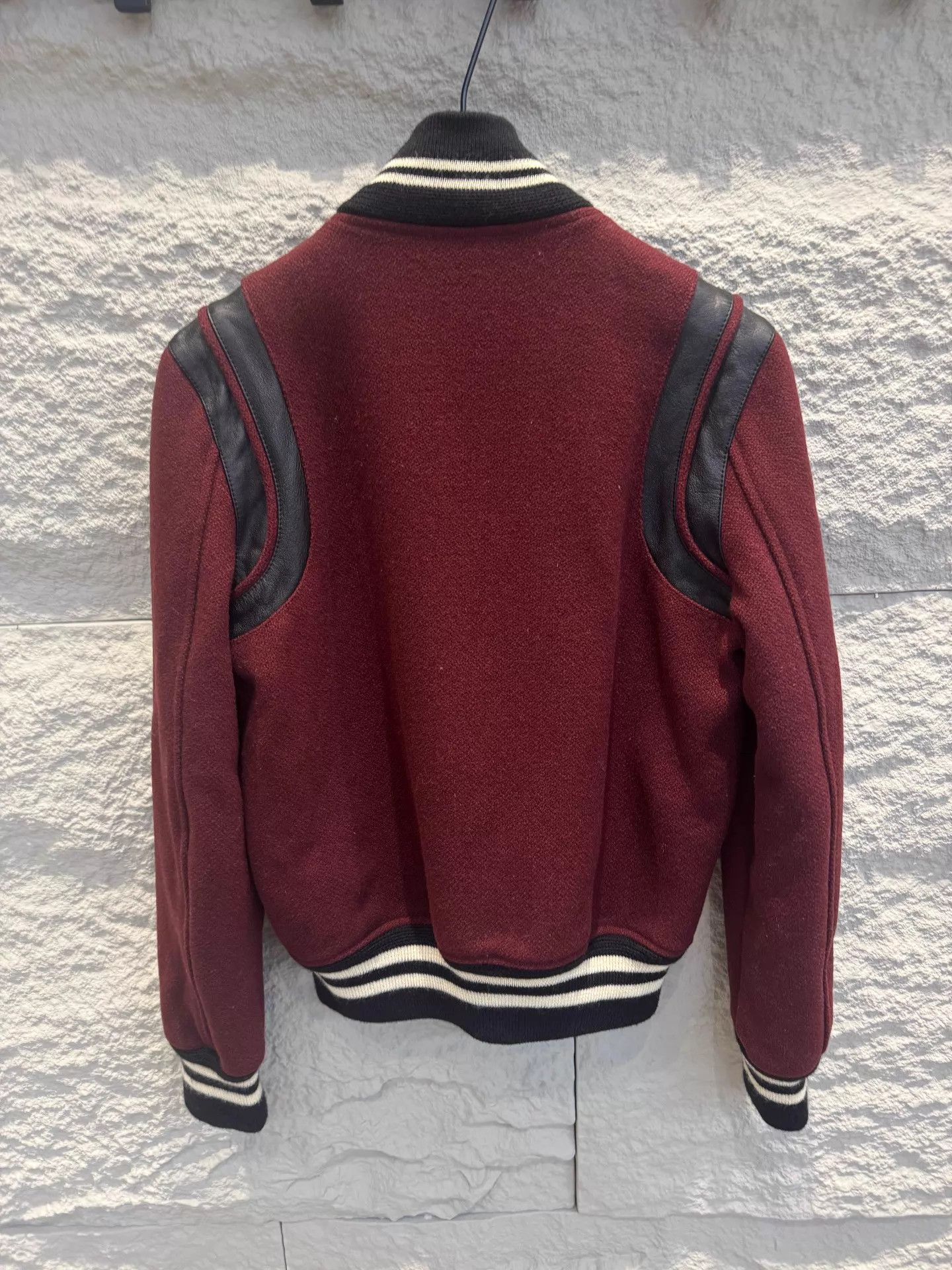 Saint Laurent Paris Saint Laurent Burgundy Leather Shoulder Baseball Jacket Size XS / US 0-2 / IT 36-38 - 4 Thumbnail