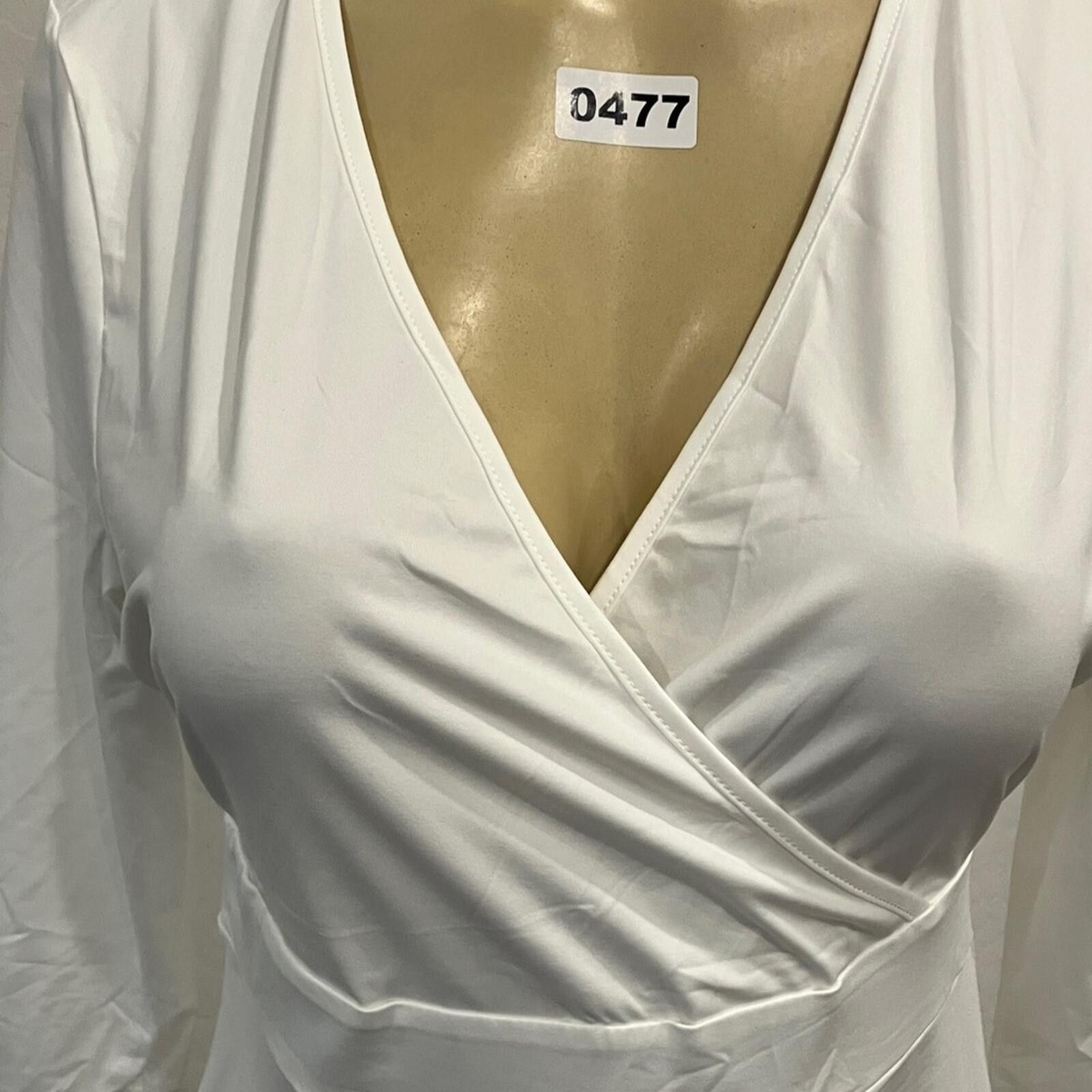 Other Elegant White Midi Wrap Dress - V-Neck, 3/4 Sleeves Size M / US 6-8 / IT 42-44 - 3 Thumbnail