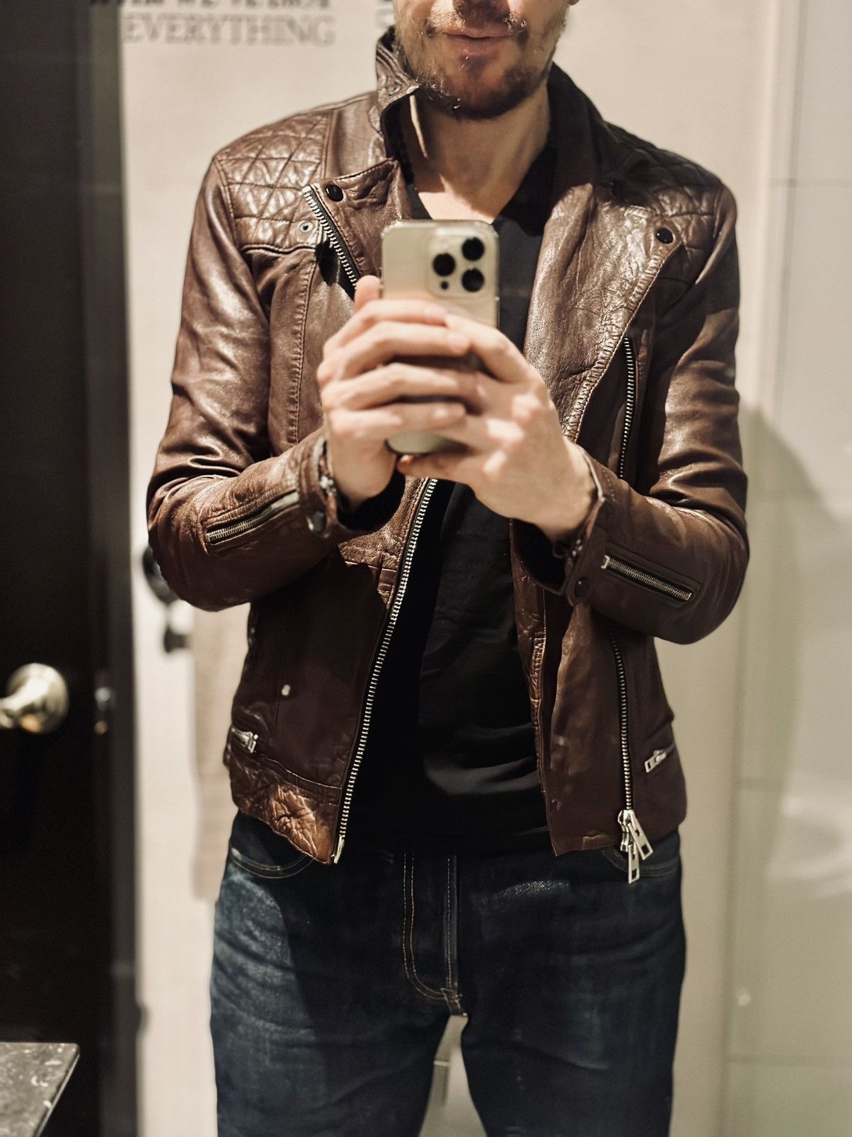 Allsaints All Saints Biker Conroy Lamb Leather Jacket XS Brown Size US XS / EU 42 / 0 - 2 Thumbnail