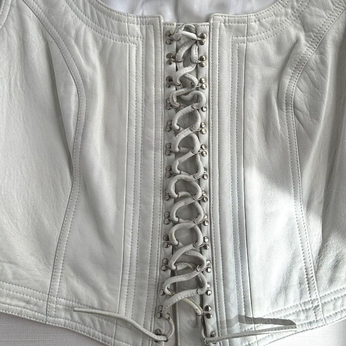 Tannery West Tannery West White Leather Lace Up Vest 1990s Size L / US 10 / IT 46 - 5 Thumbnail